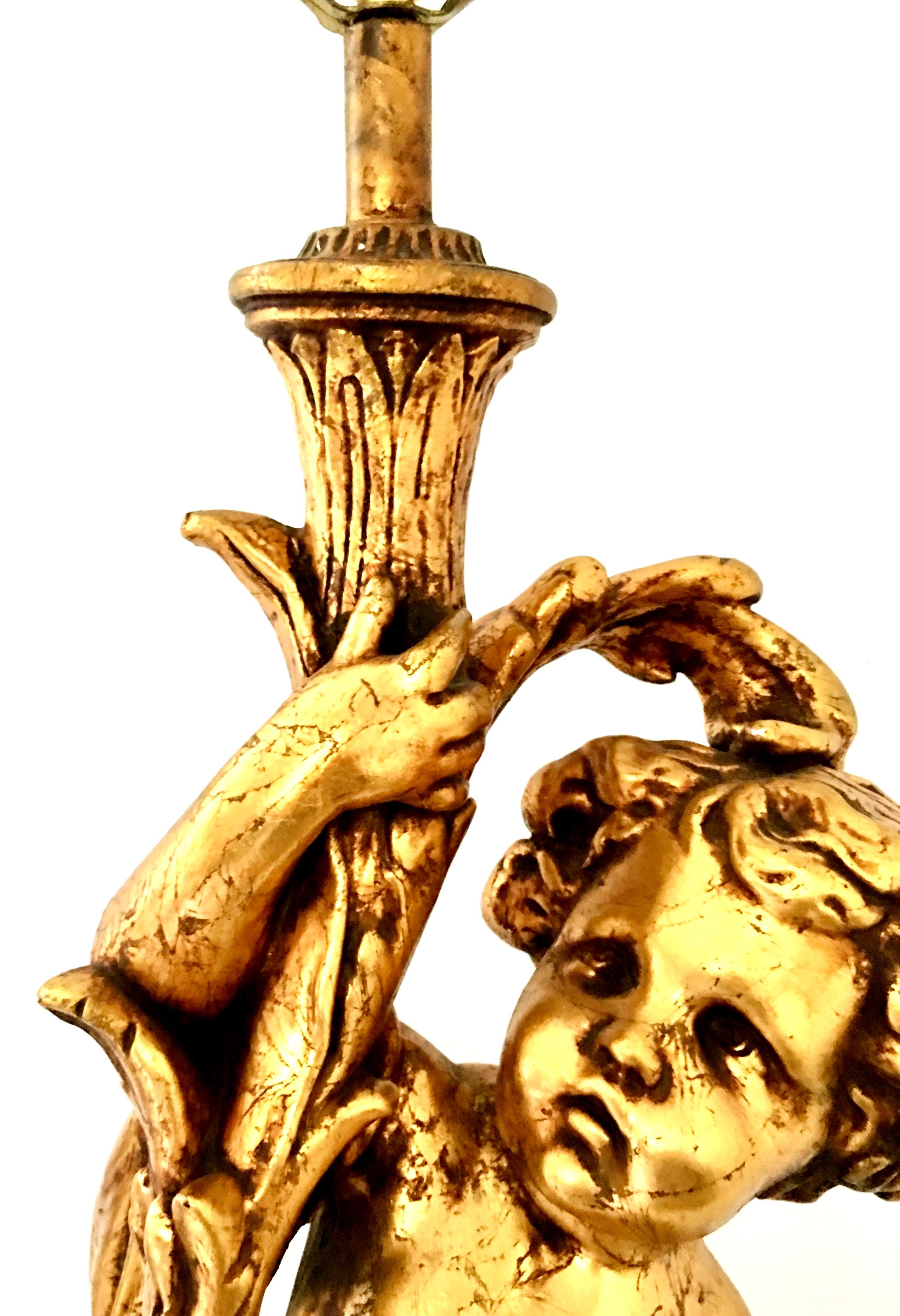 1950'S Monumental Neoclassical Style Gold Figural Putti Lamp & Gilt Shade 8
