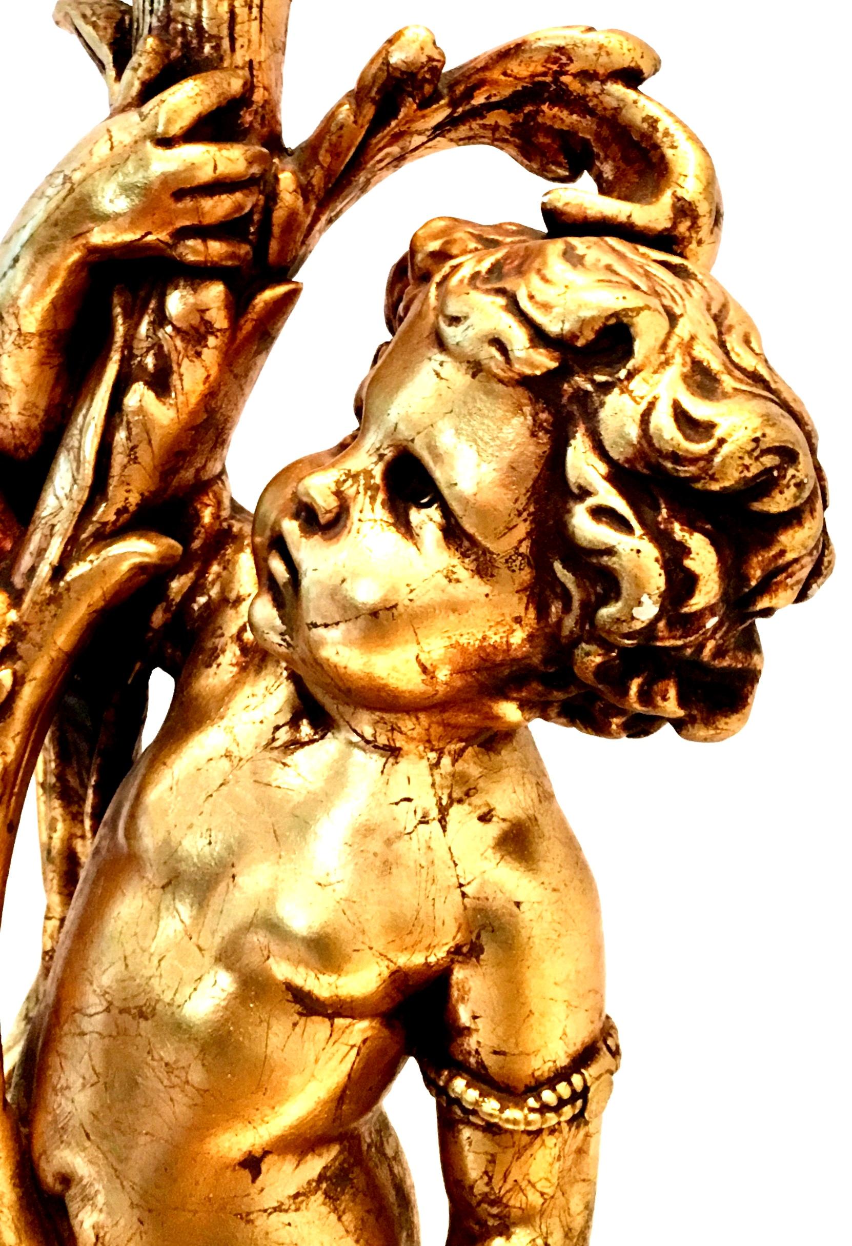 1950'S Monumental Neoclassical Style Gold Figural Putti Lamp & Gilt Shade 7