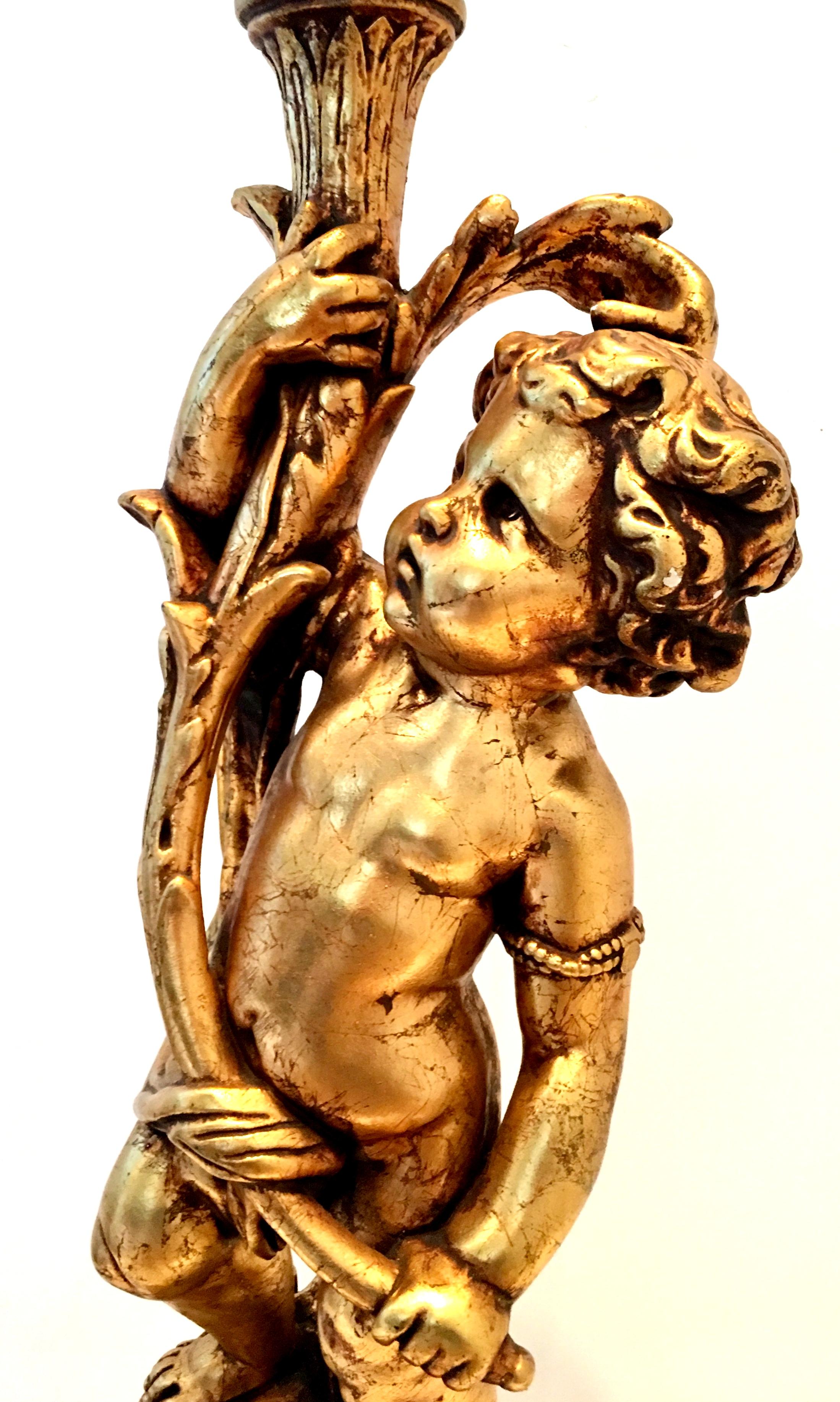 1950'S Monumental Neoclassical Style Gold Figural Putti Lamp & Gilt Shade 5