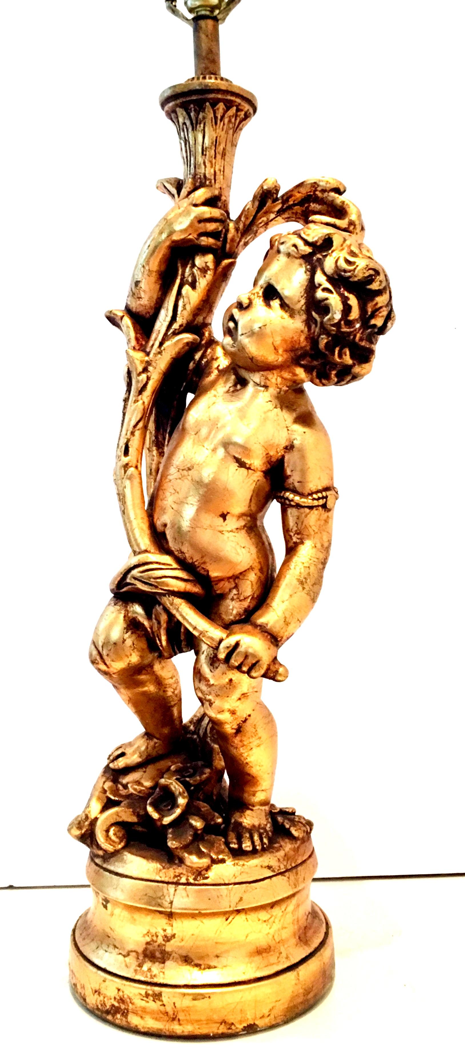 1950'S Monumental Neoclassical Style Gold Figural Putti Lamp & Gilt Shade 1