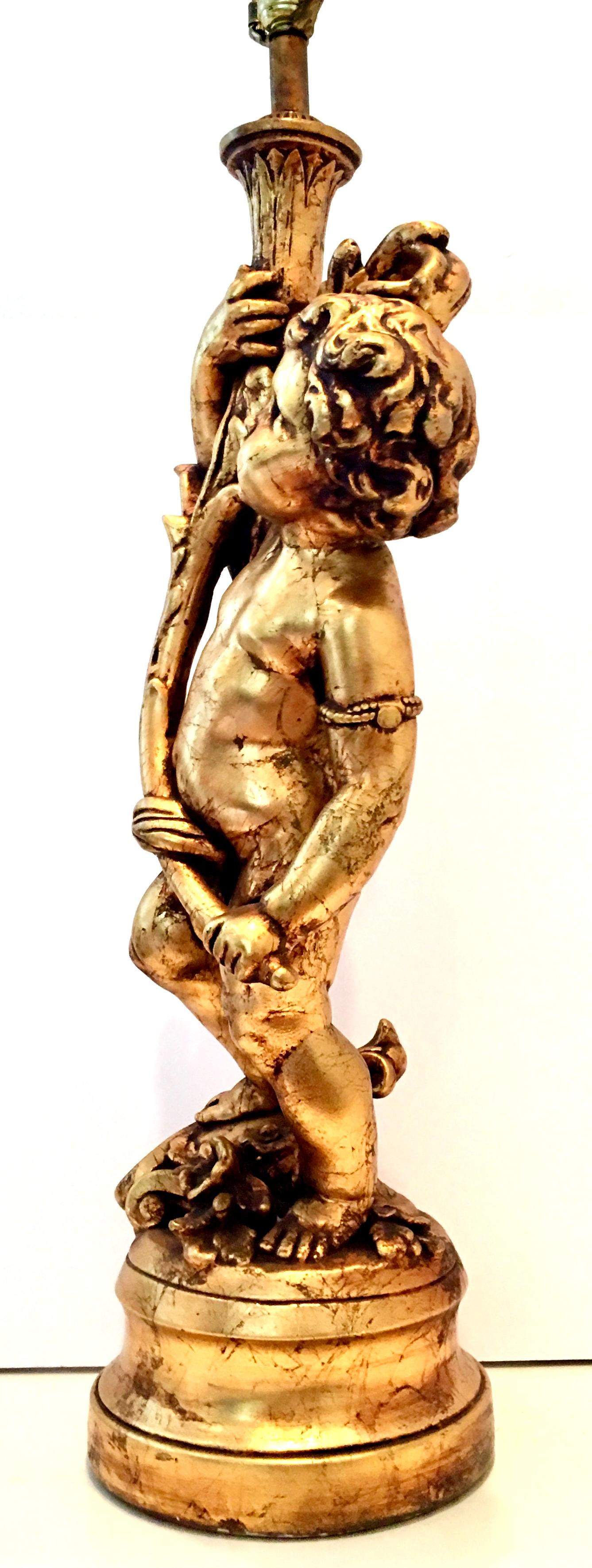 1950'S Monumental Neoclassical Style Gold Figural Putti Lamp & Gilt Shade 2