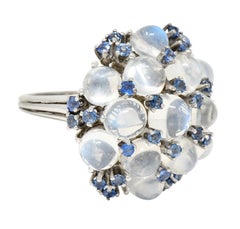 1950's Moonstone Sapphire Platinum Cluster Cocktail Ring