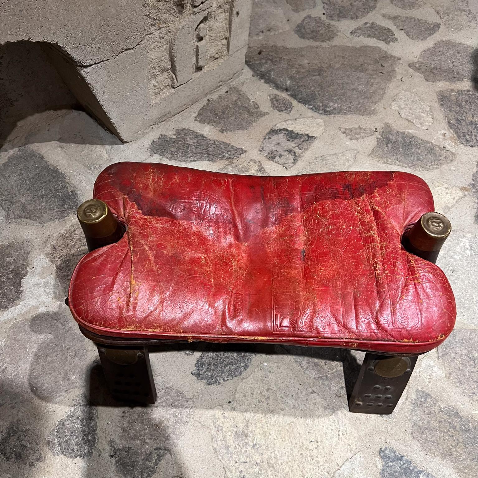 1950s Moroccan Camel Stool Red Leather  For Sale 4