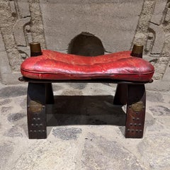 1950s Moroccan Camel Stool Red Leather