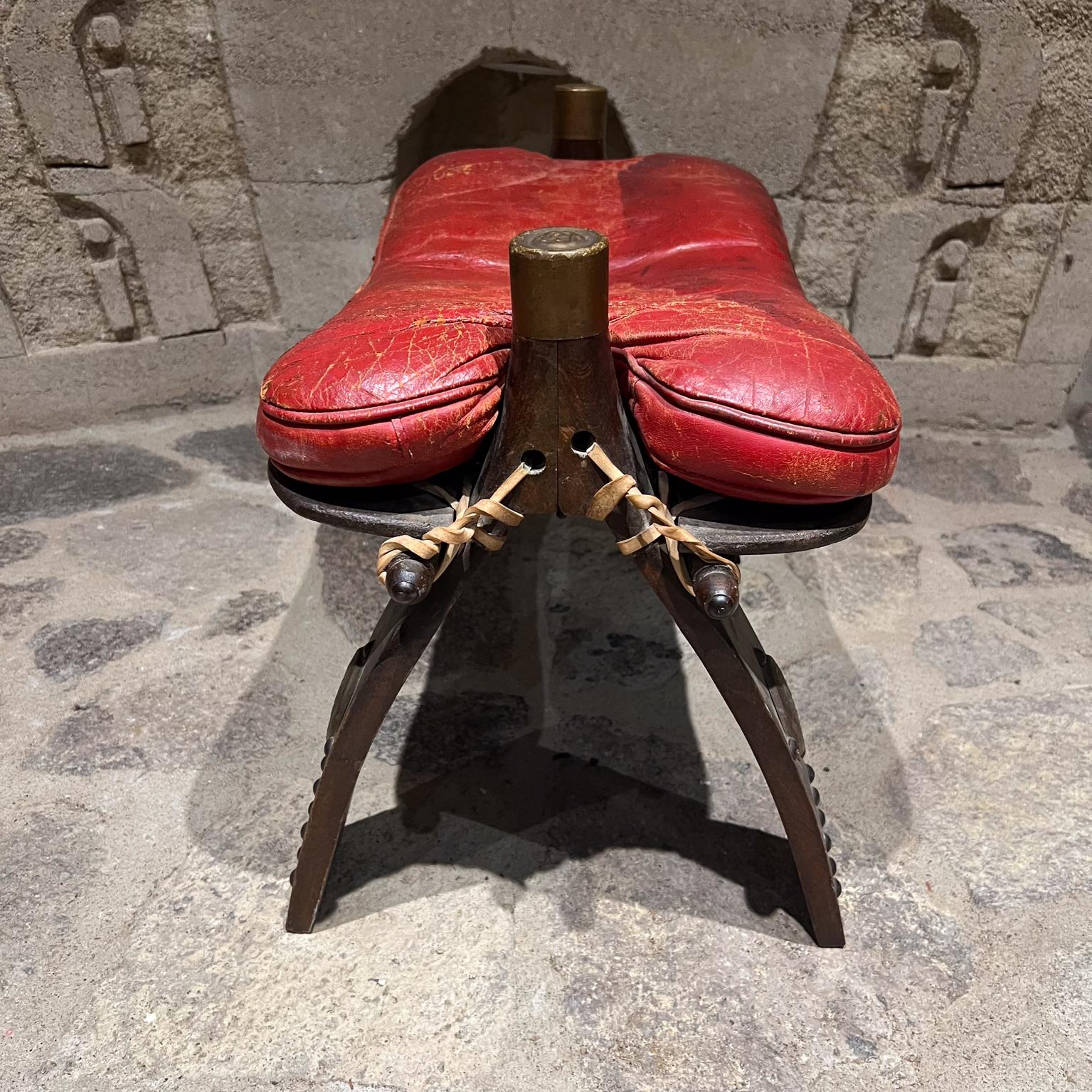 1950s Moroccan Camel Stool Red Leather  In Good Condition For Sale In Chula Vista, CA