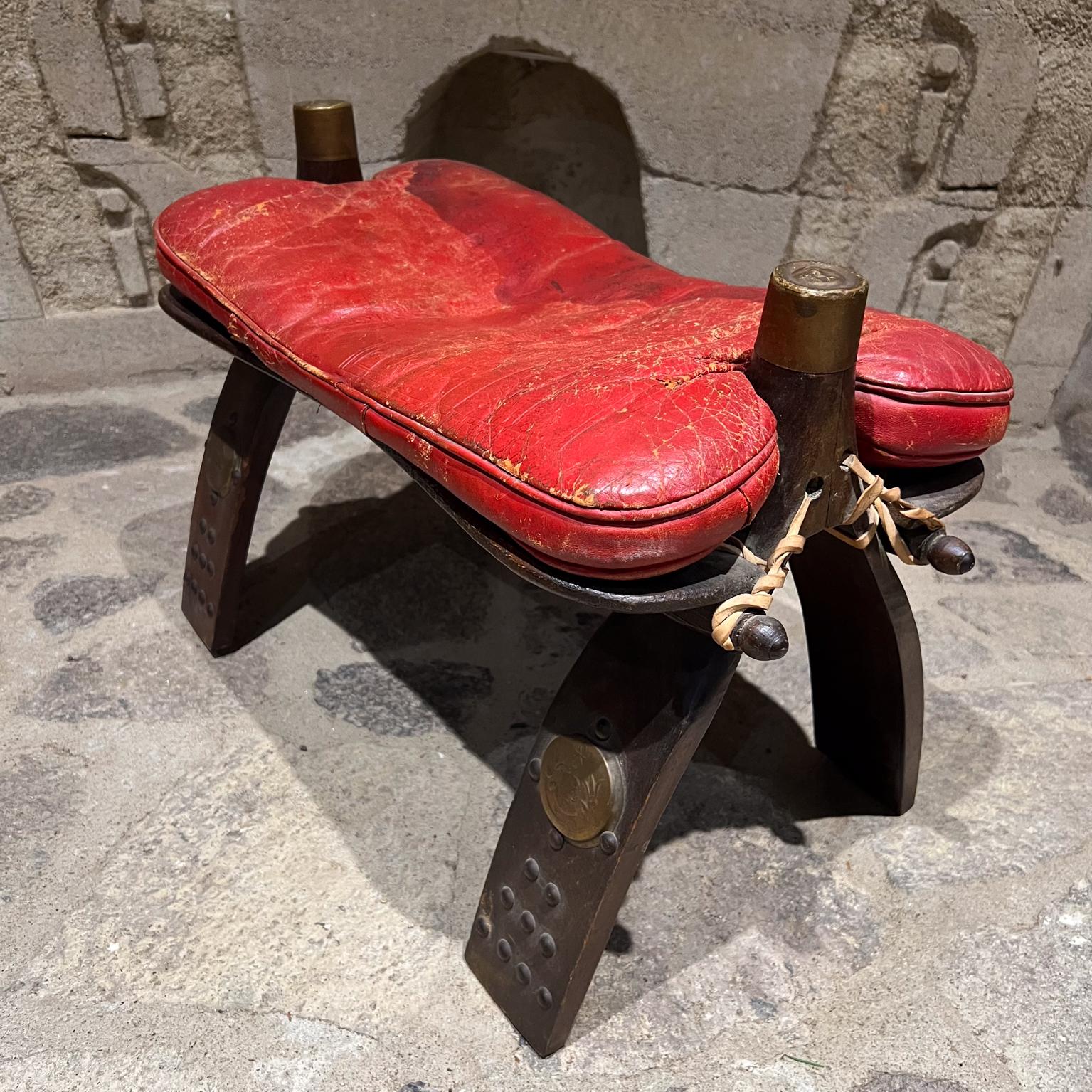 20th Century 1950s Moroccan Camel Stool Red Leather  For Sale