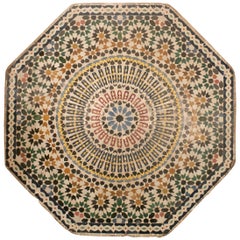 1950s Moroccan Hand Made Mosaic Glazed Ceramic Tiles Geometric Table Top