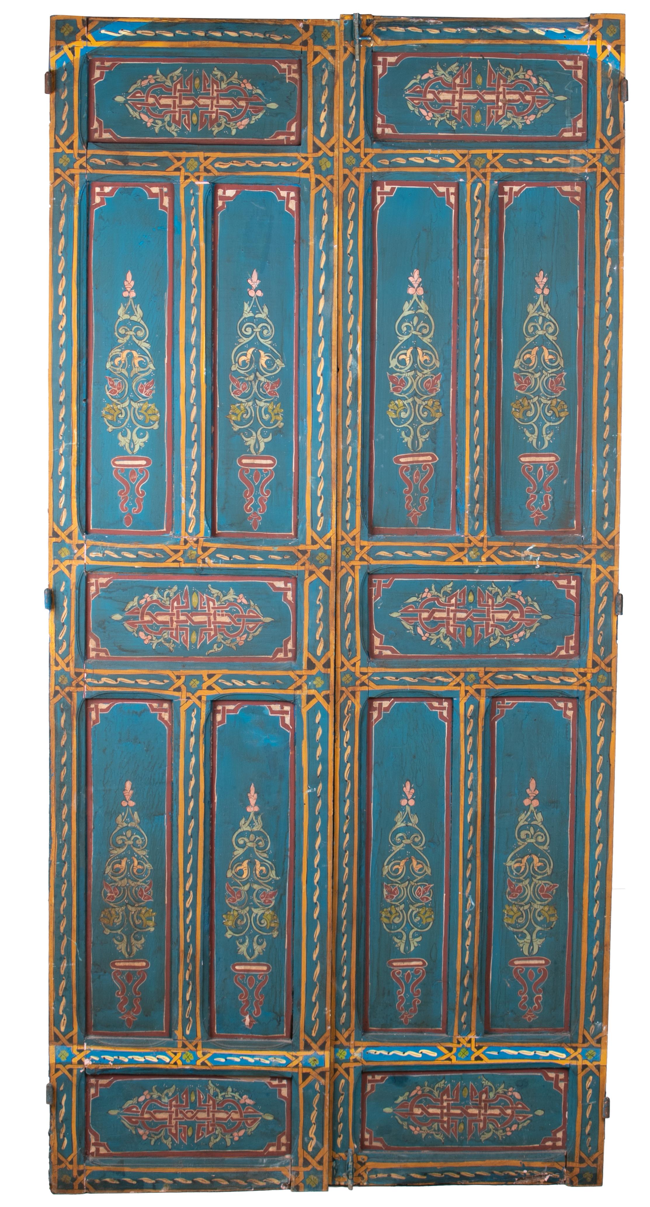1950s Moroccan Hand Painted Two-Leaf Door with Iron Lock 2