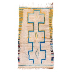 1950's Moroccan Rug with a Creamy Ivory Field with Cobalt Blue and Canary Yellow