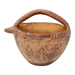 Vintage 1950s Moroccan Terracotta Jar Hand Painted in Ochre Colors