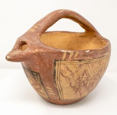 Jarre marocaine en terre cuite des années 1950 peinte à la main en couleurs OCHRE