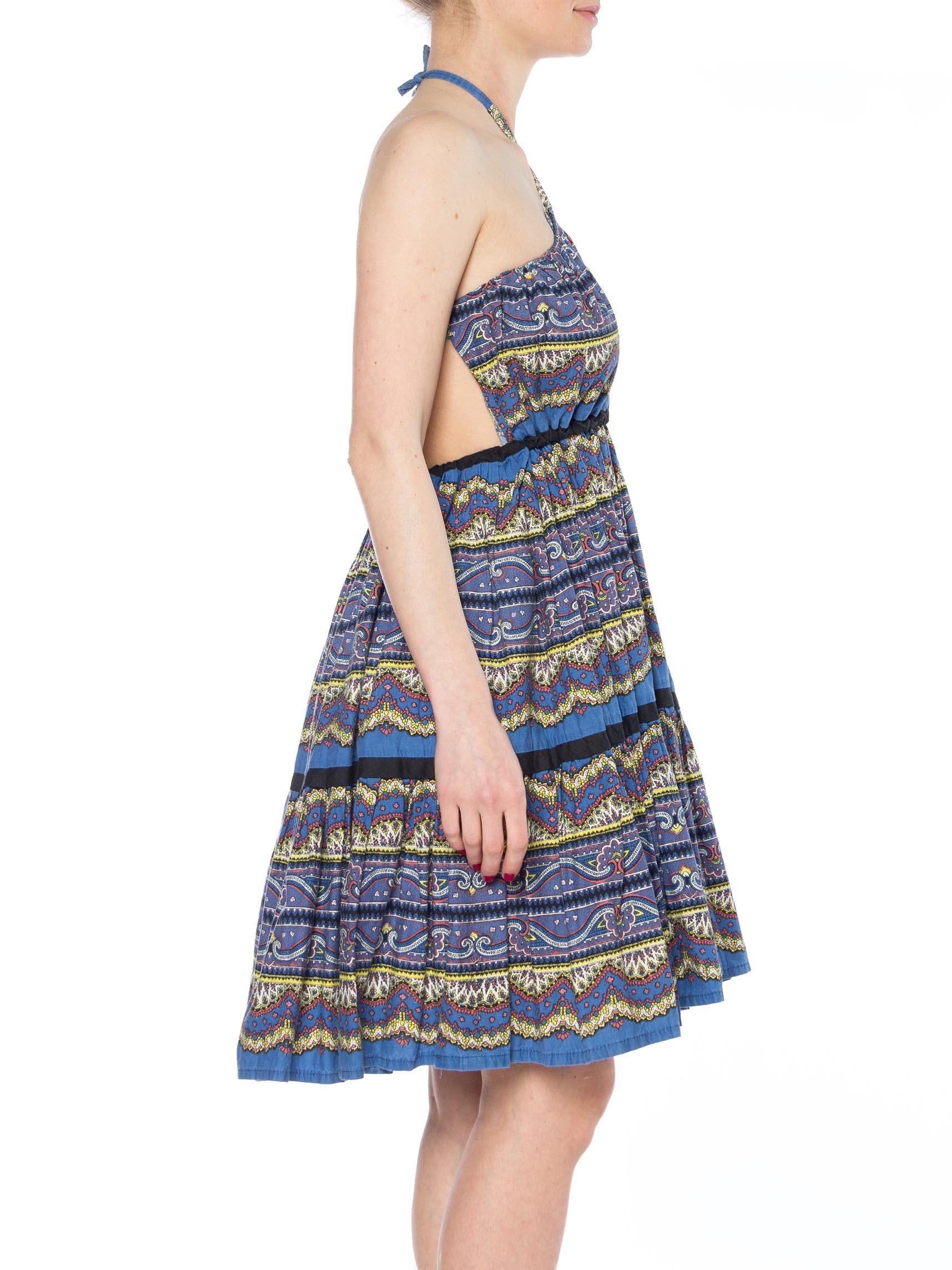 Women's MORPHEW COLLECTION Blue & White Paisley Cotton Halter Dress Made From A 1950S S