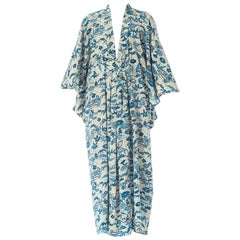 MORPHEW COLLECTION Blue & White Japanese Kimono Silk Kaftan