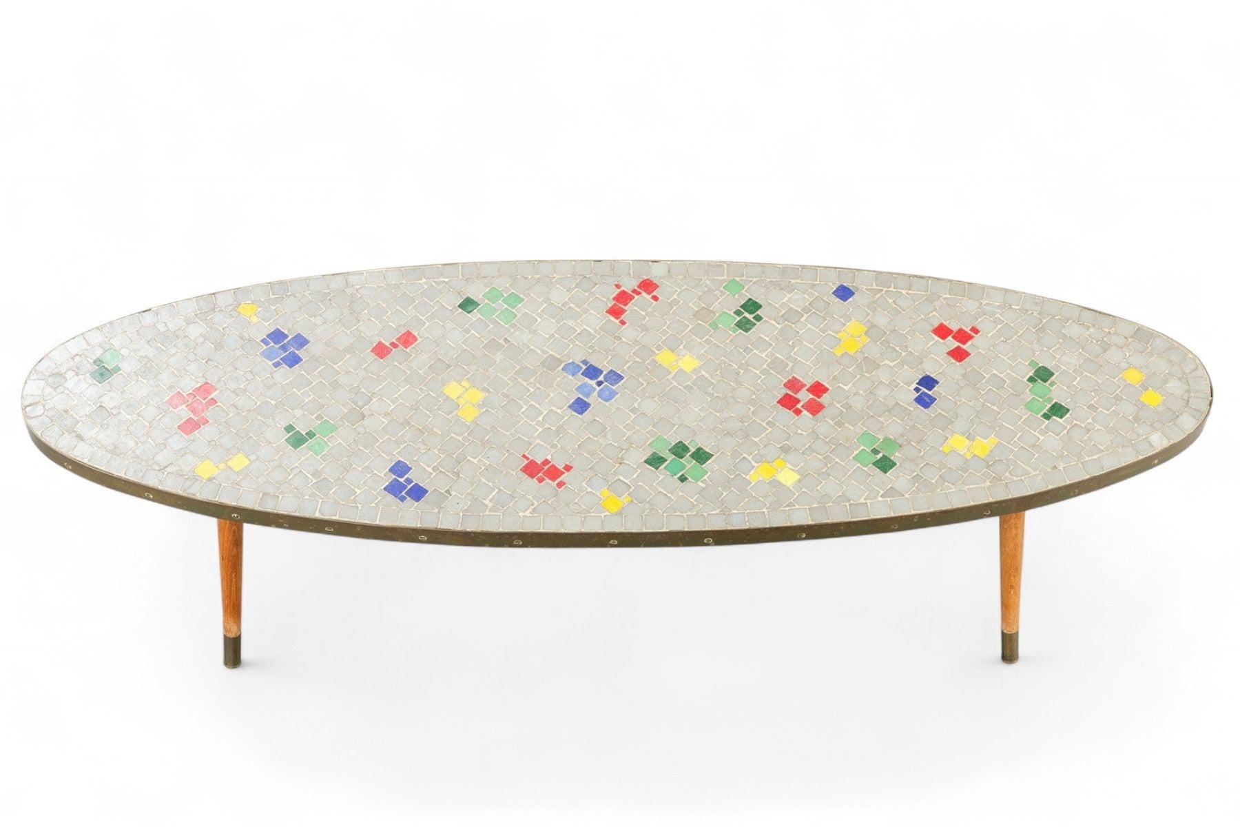 Mid-Century Modern Table basse / banc à fleurs en mosaïque des années 1950 en vente