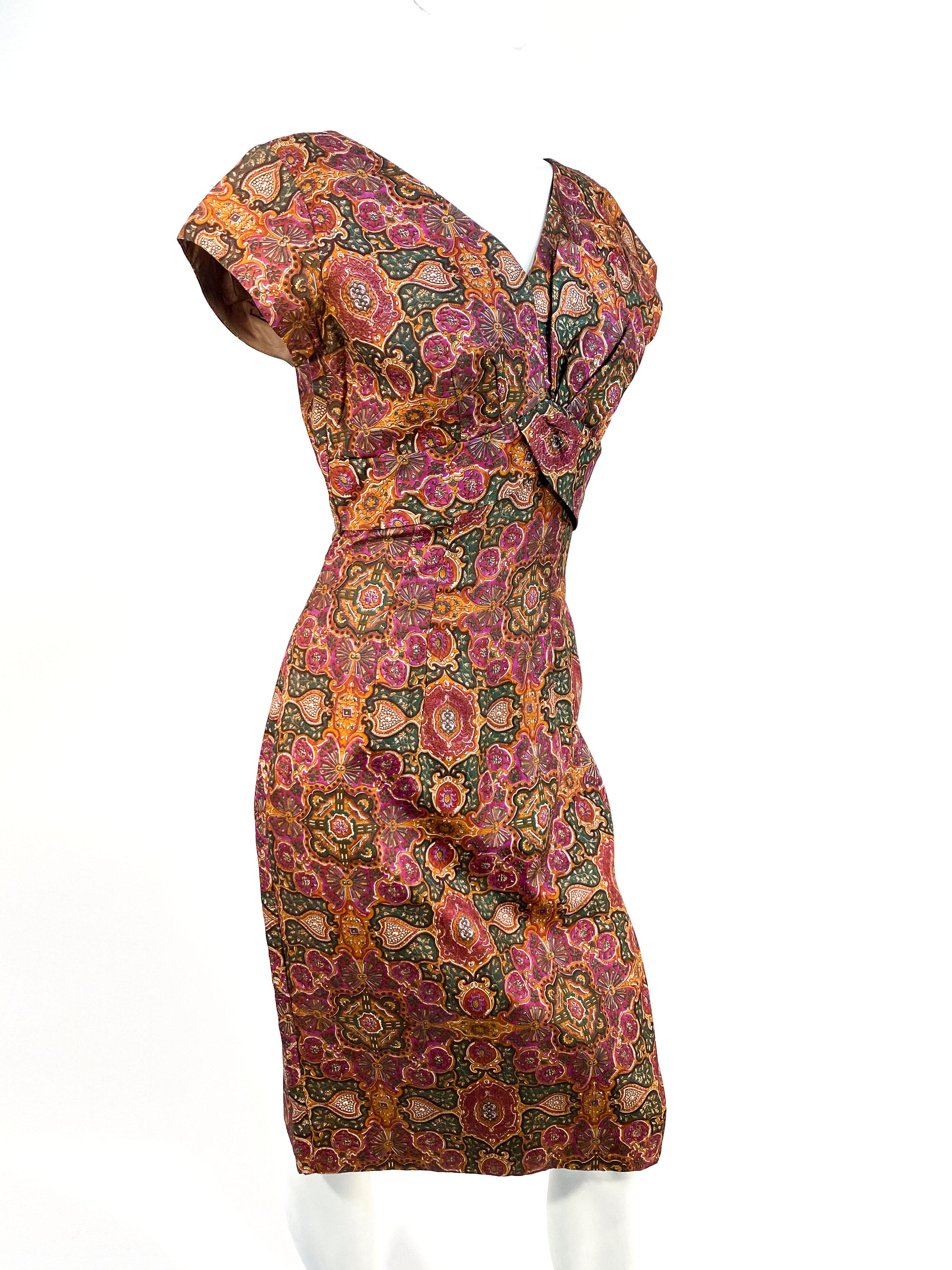 1950s Mosaic Printed Cocktail Dress In Good Condition In San Francisco, CA