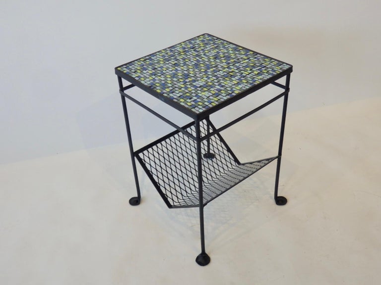 Iron Table Magazine Rack 1950s Mosaic Top Wrought Iron Table with Magazine Rack For Sale at 1stDibs