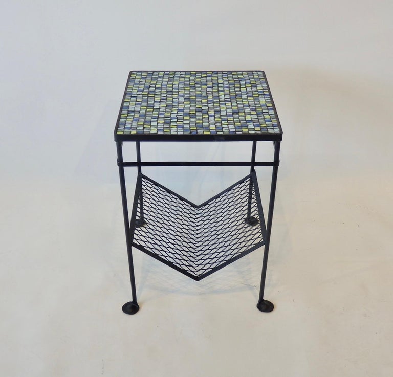 Iron Table Magazine Rack 1950s Mosaic Top Wrought Iron Table with Magazine Rack For Sale at 1stDibs