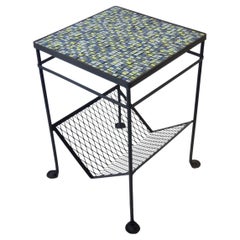 Used 1950s Restored Mosaic Top Wrought Iron Table with Magazine Rack