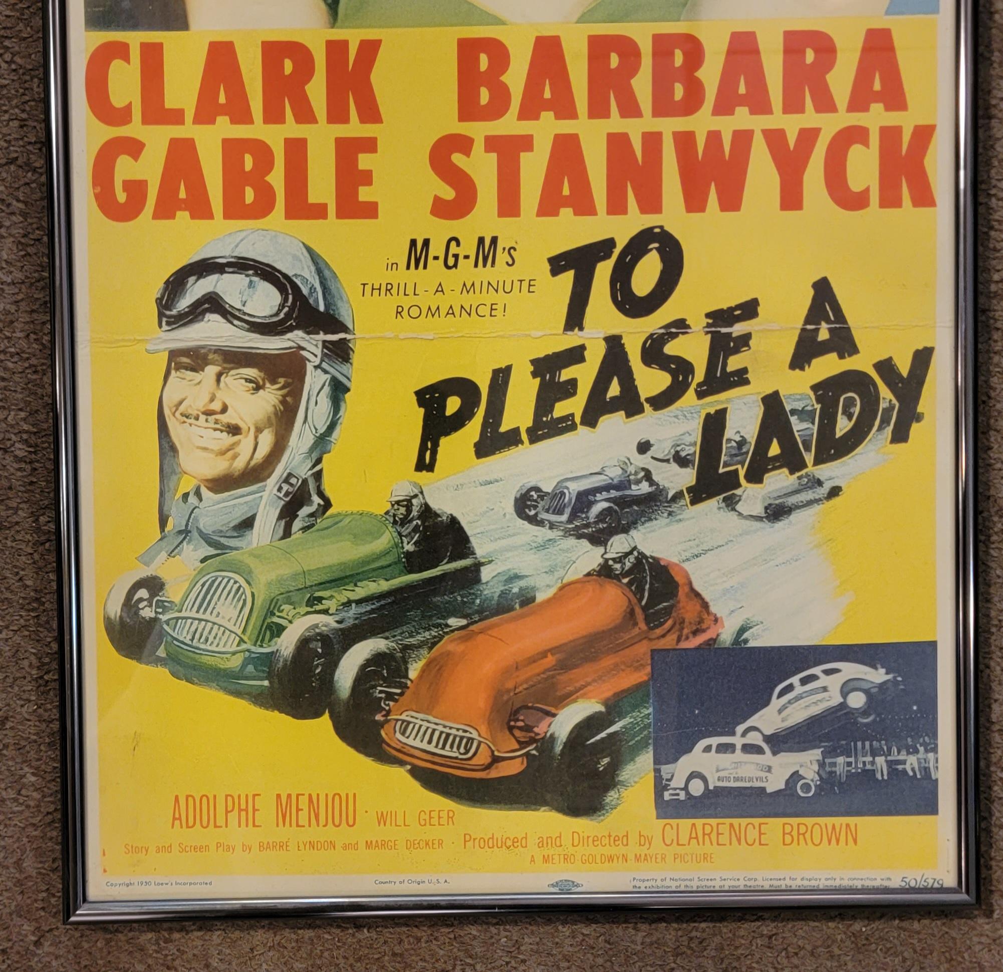 1950s Movie Poster for To Please a Lady, Framed In Good Condition In Pasadena, CA