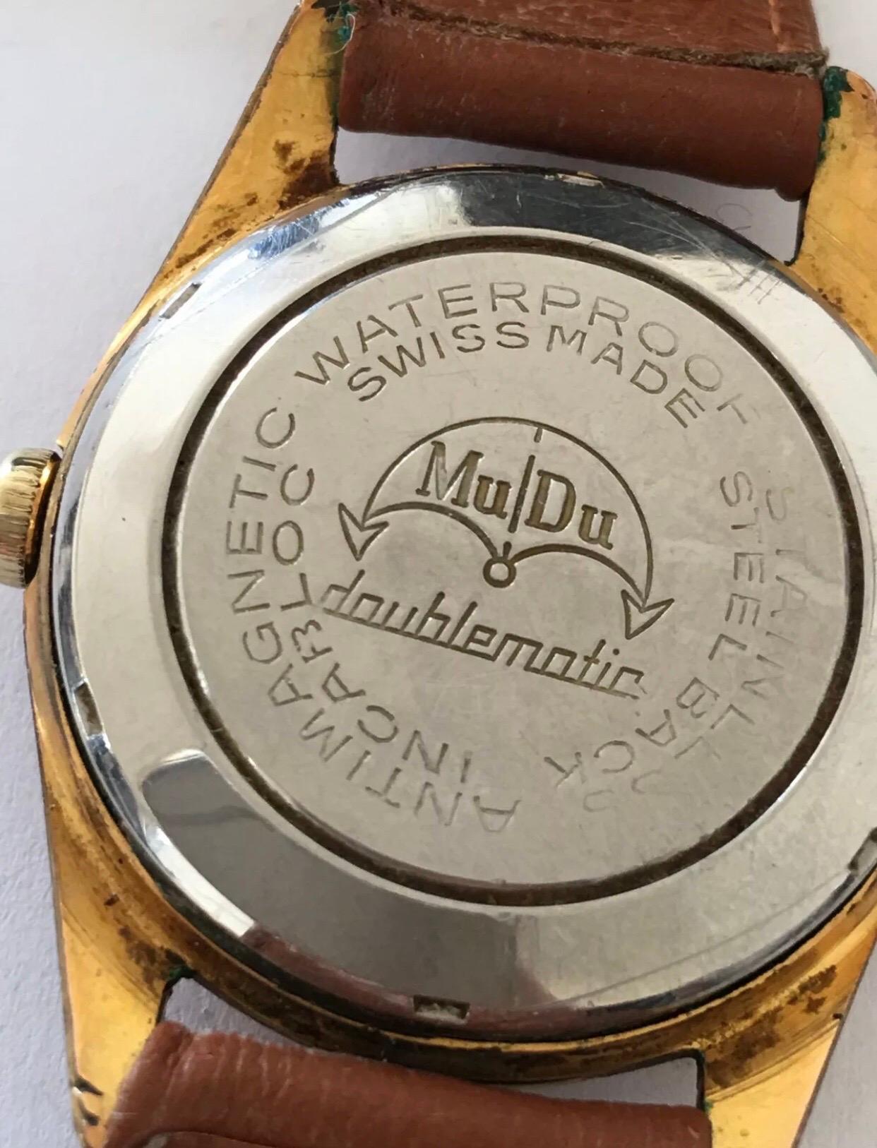 1950’s MuDu 25 Jewels Doublematic Gold Plated Vintage Wristwatch For Sale 3