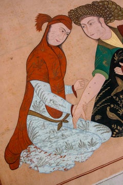 1950er Jahre Mughal bemaltes Tuch mit intimer Szene von zwei Figuren, Indien.