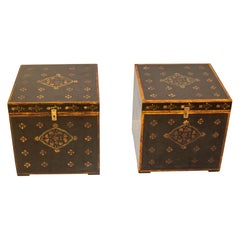 Vintage 1950s Mughal Style Folk Art Lacquer Hand Painted Decorative Storage Trunks