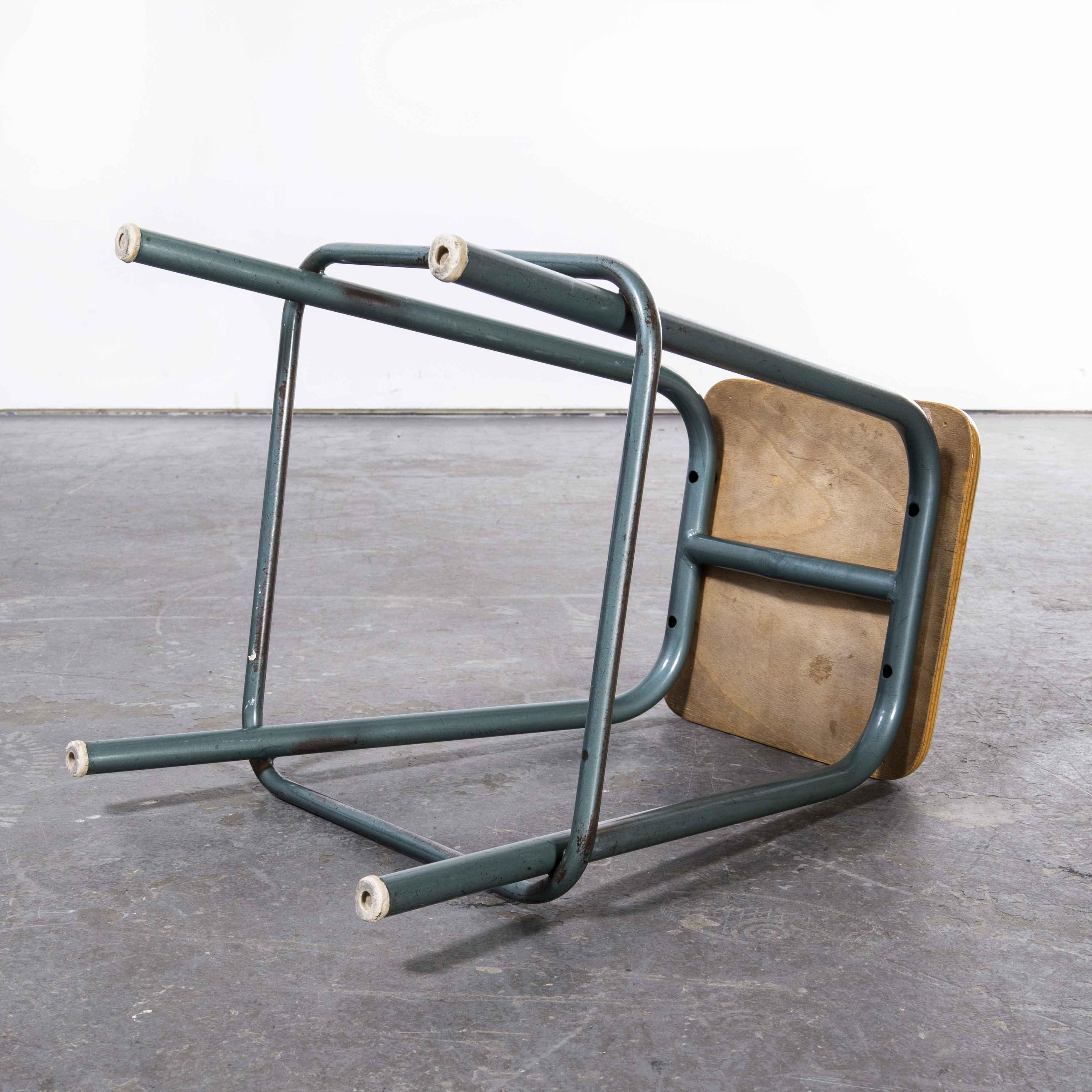 1950's Mullca French Stools, Aqua Square Seat, Set of Four In Good Condition In Hook, Hampshire