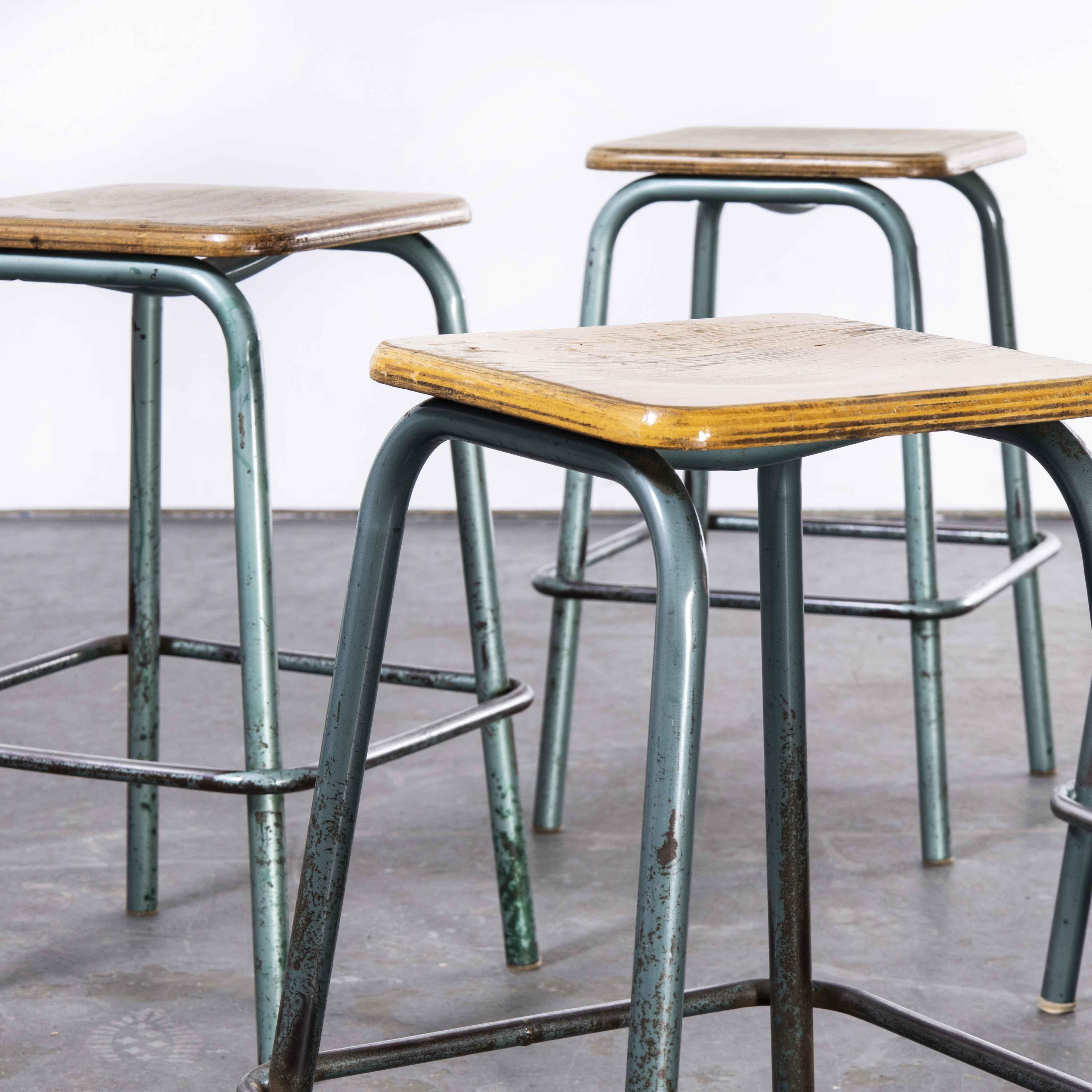 Mid-20th Century 1950's Mullca French Stools, Aqua Square Seat, Set of Four For Sale
