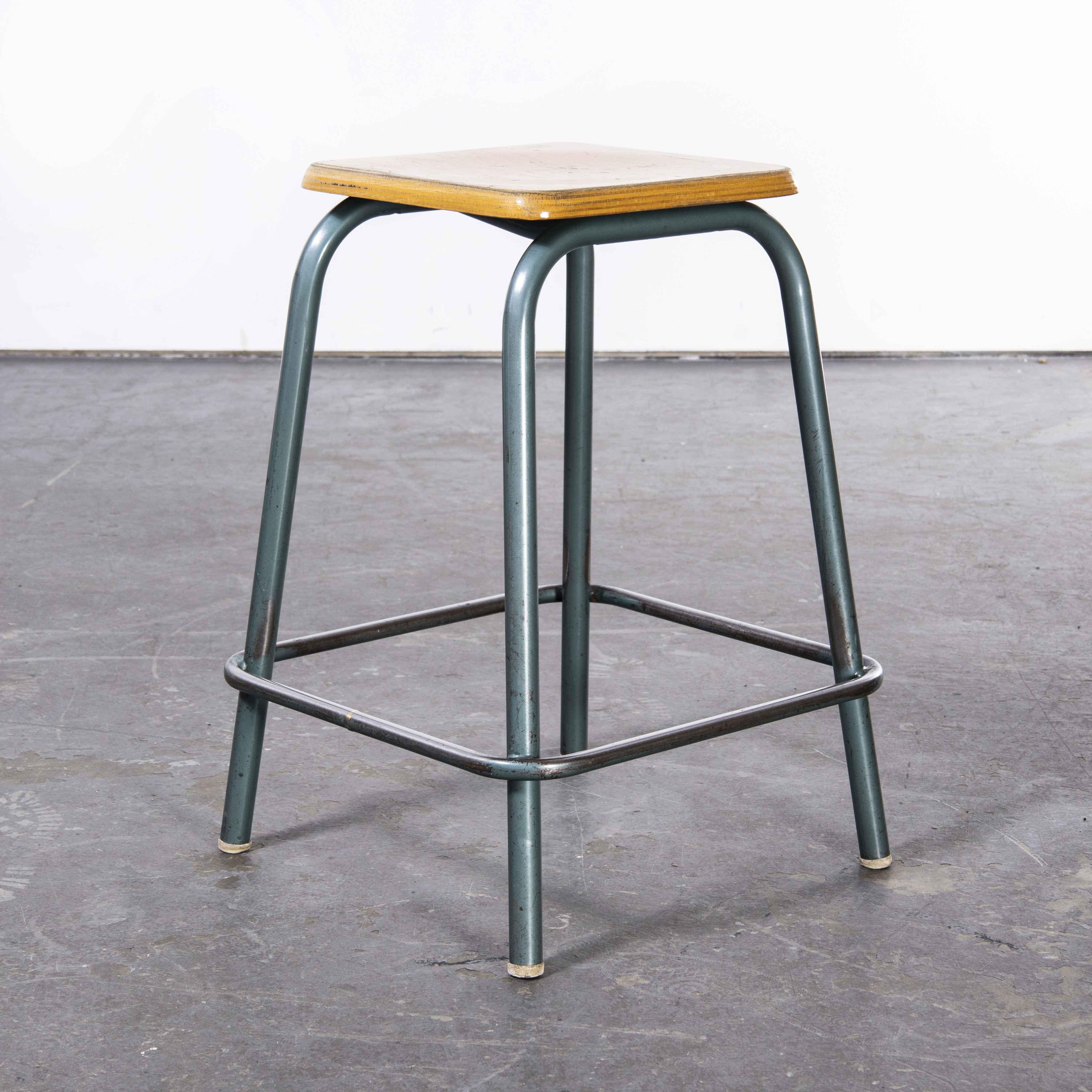 Metal 1950's Mullca French Stools, Aqua Square Seat, Set of Four For Sale