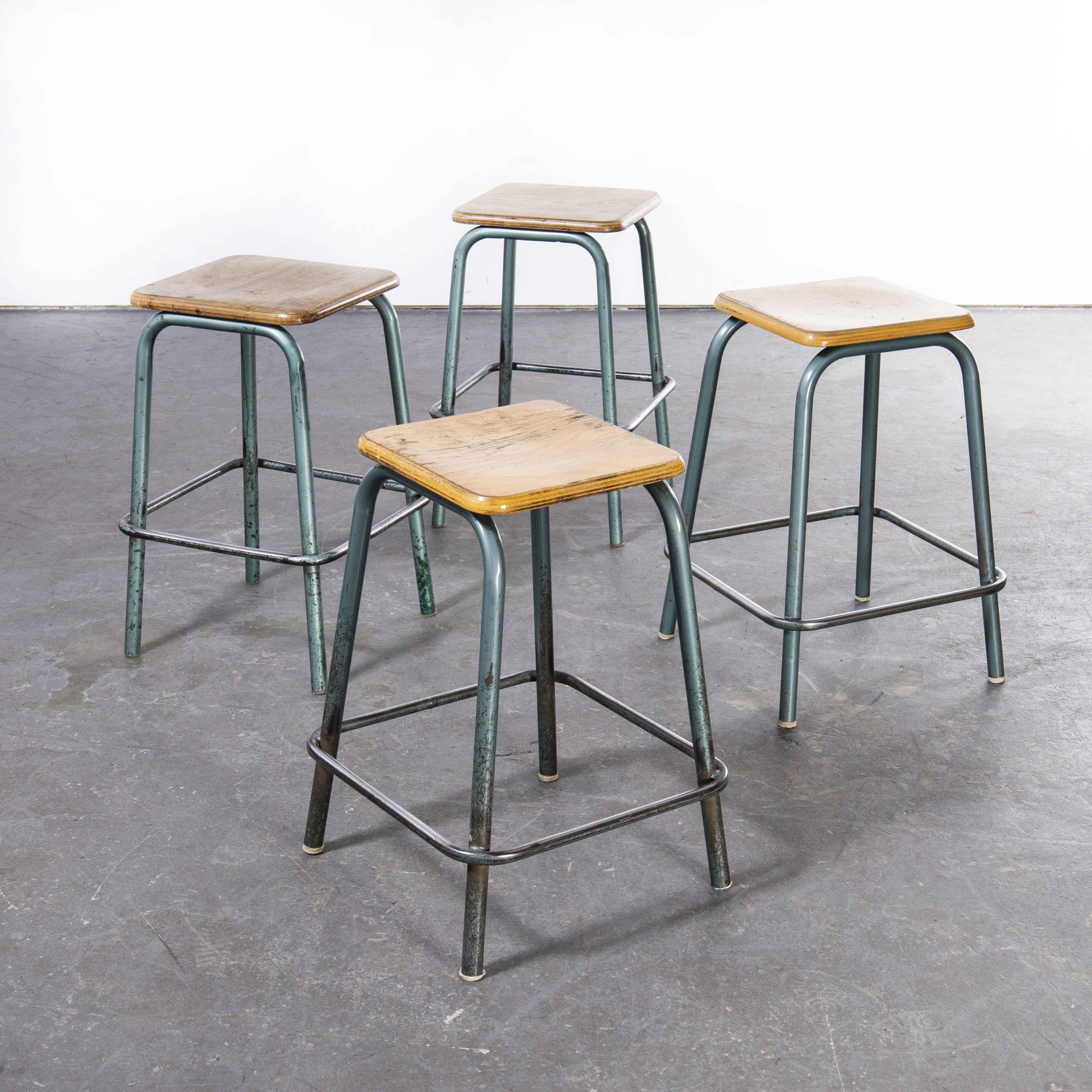 1950's Mullca French Stools, Aqua Square Seat, Set of Four For Sale 1