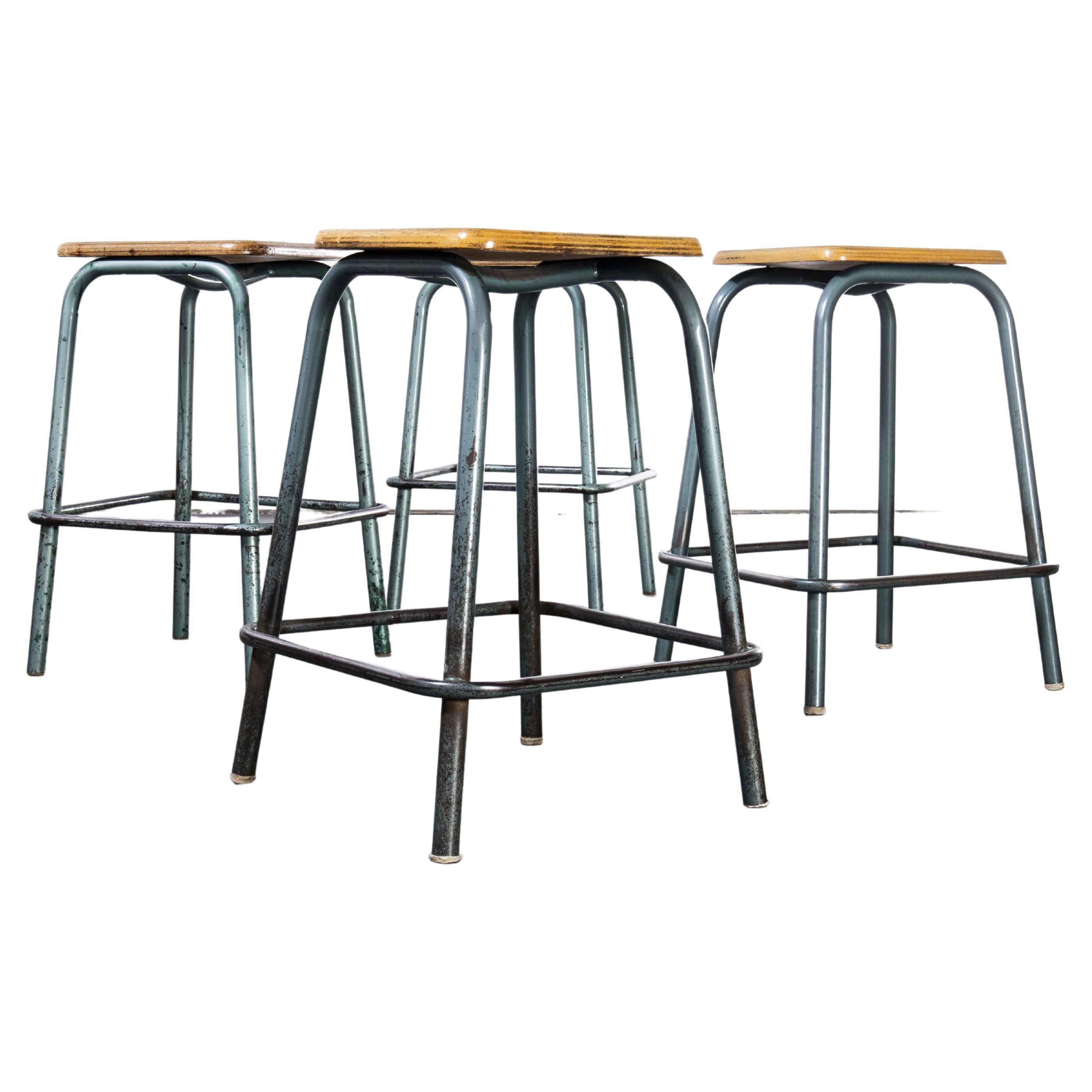 1950's Mullca French Stools, Aqua Square Seat, Set of Four For Sale