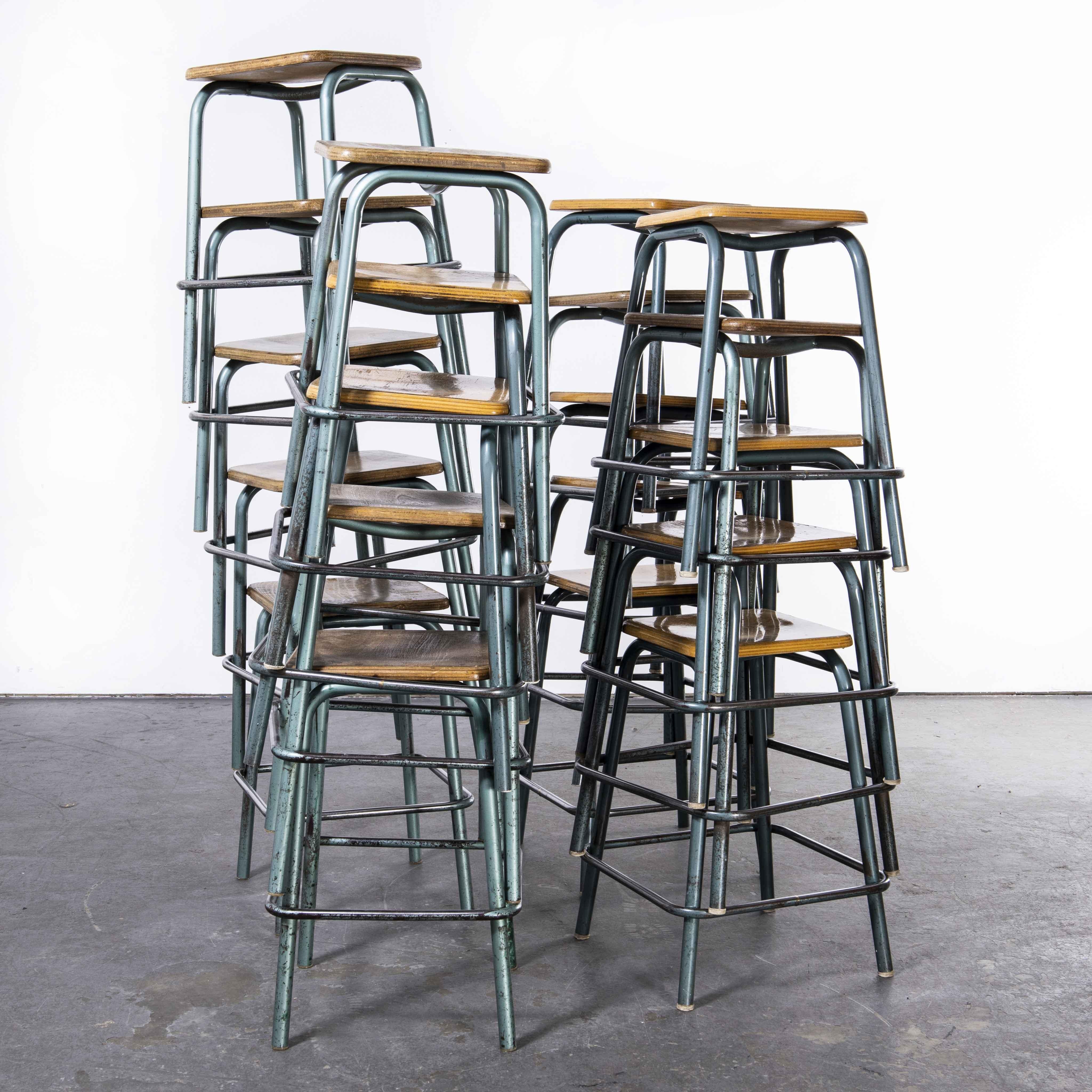 Mid-20th Century 1950's Mullca French Stools, Aqua Square Seat, Various Quantities Available For Sale