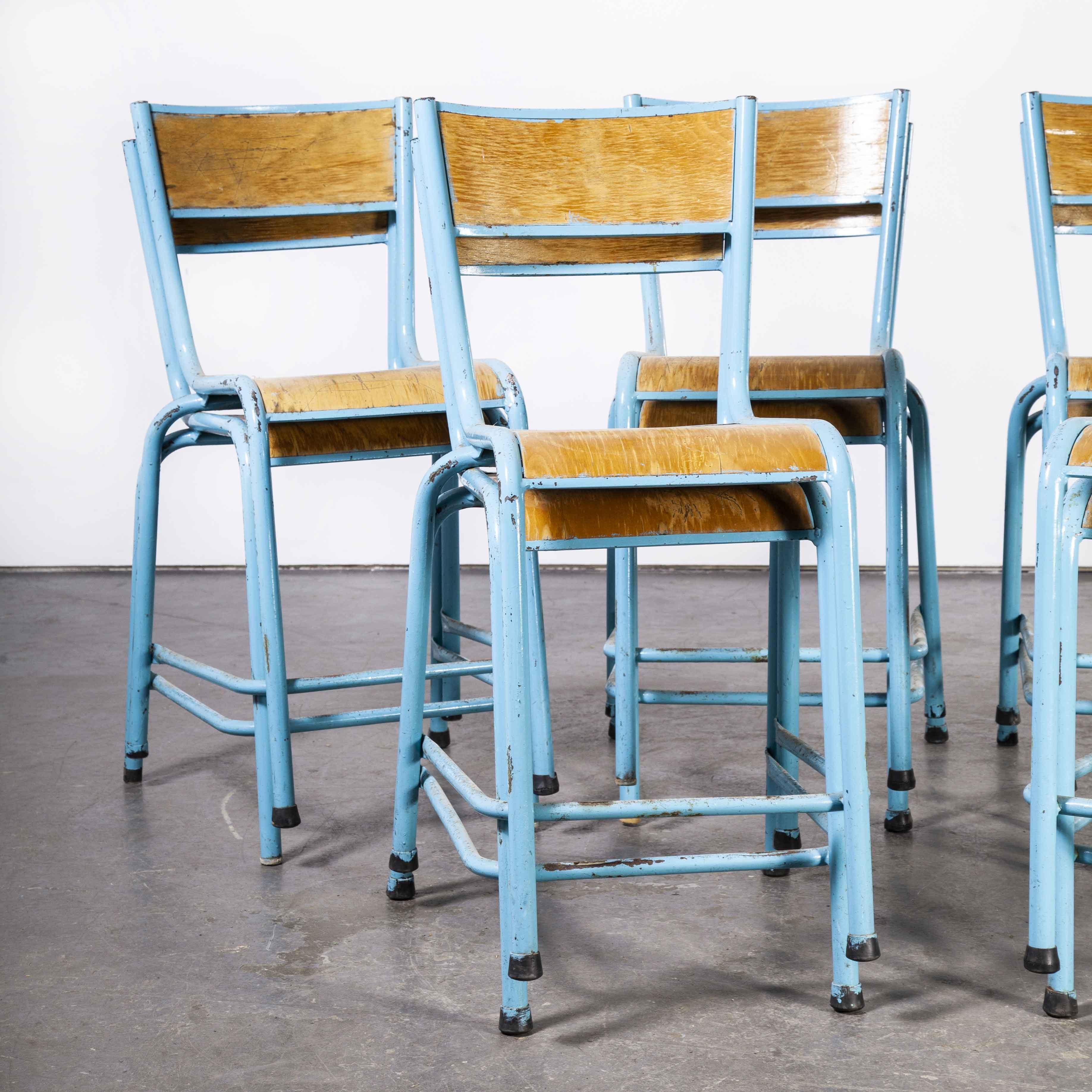 European 1950s Mullca High Laboratory Stacking Dining Chairs, Blue, Set of Twelve For Sale