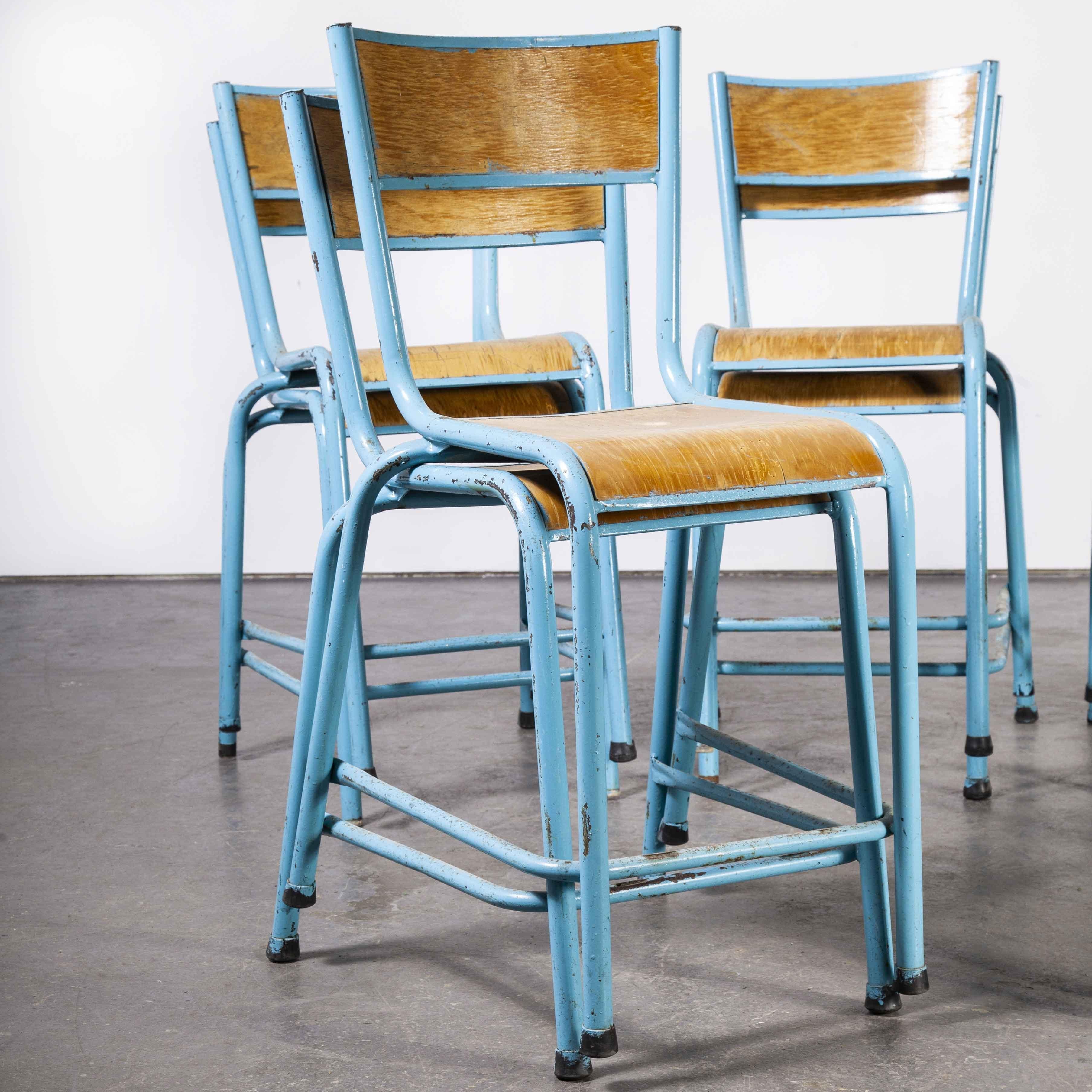Mid-20th Century 1950s Mullca High Laboratory Stacking Dining Chairs, Blue, Set of Twelve For Sale