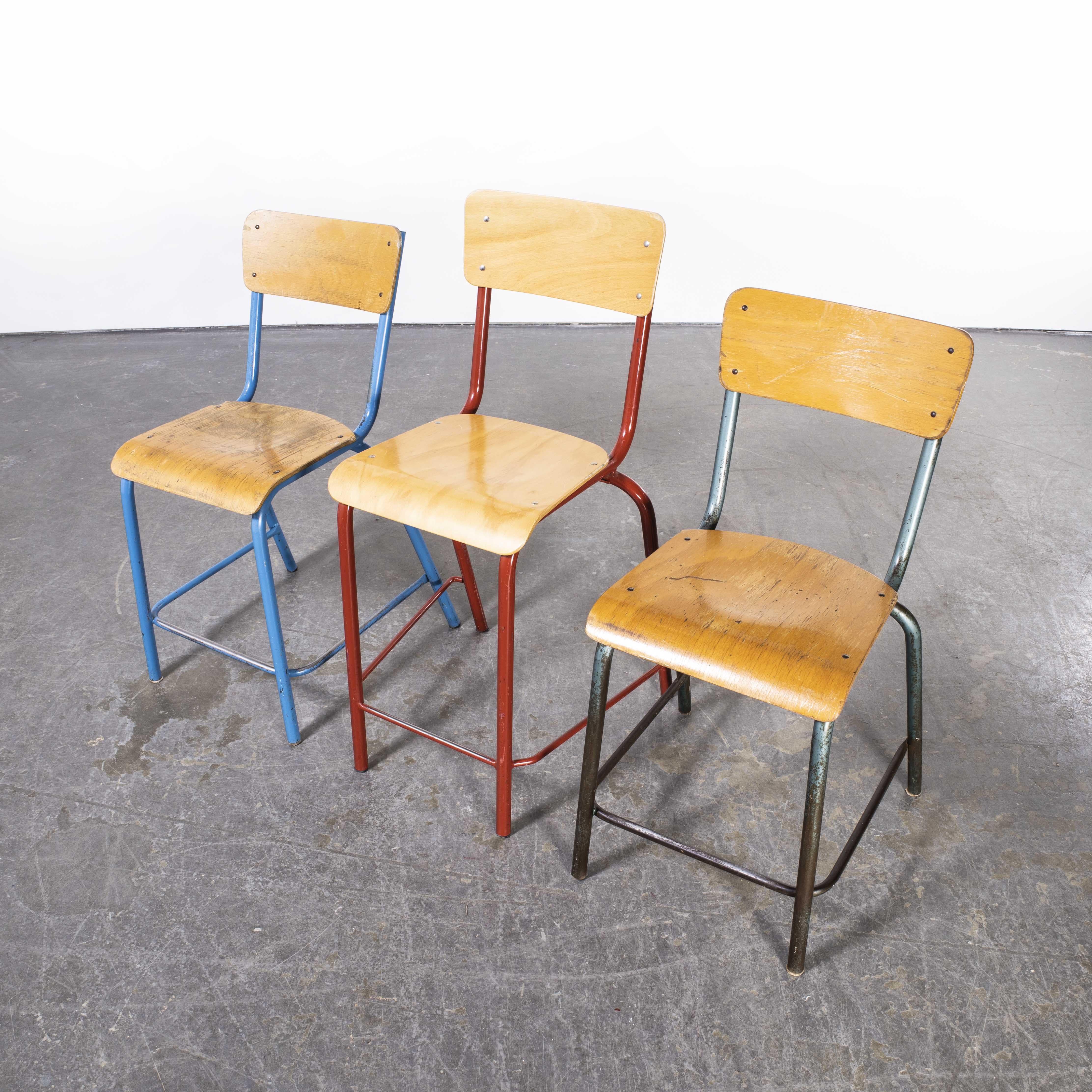 French 1950's Mullca High Laboratory Stacking Dining Chairs, Set Of Three For Sale