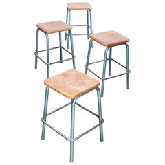 Vintage 1950s Mullca Industrial French High Stacking Stools, Set of Four