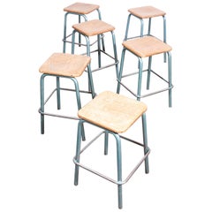 Vintage 1950's Mullca Industrial French High Stacking Stools - Set Of Six - Other Quanti