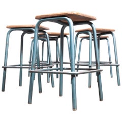 Vintage 1950s Mullca Industrial French High Stacking Stools, Set of Six