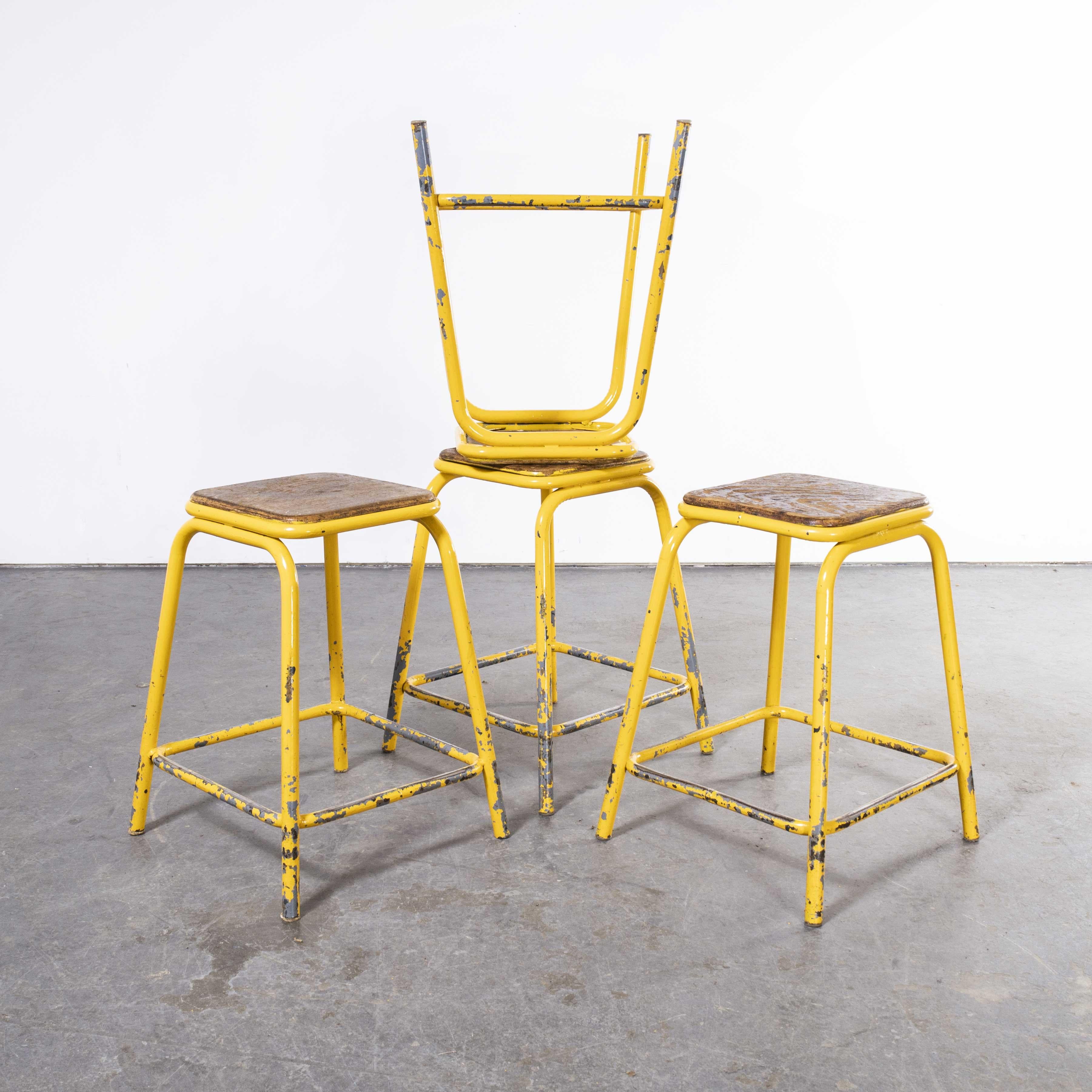 Mid-20th Century 1950’s Mullca Industrial French Stacking High Stools, Set of Four