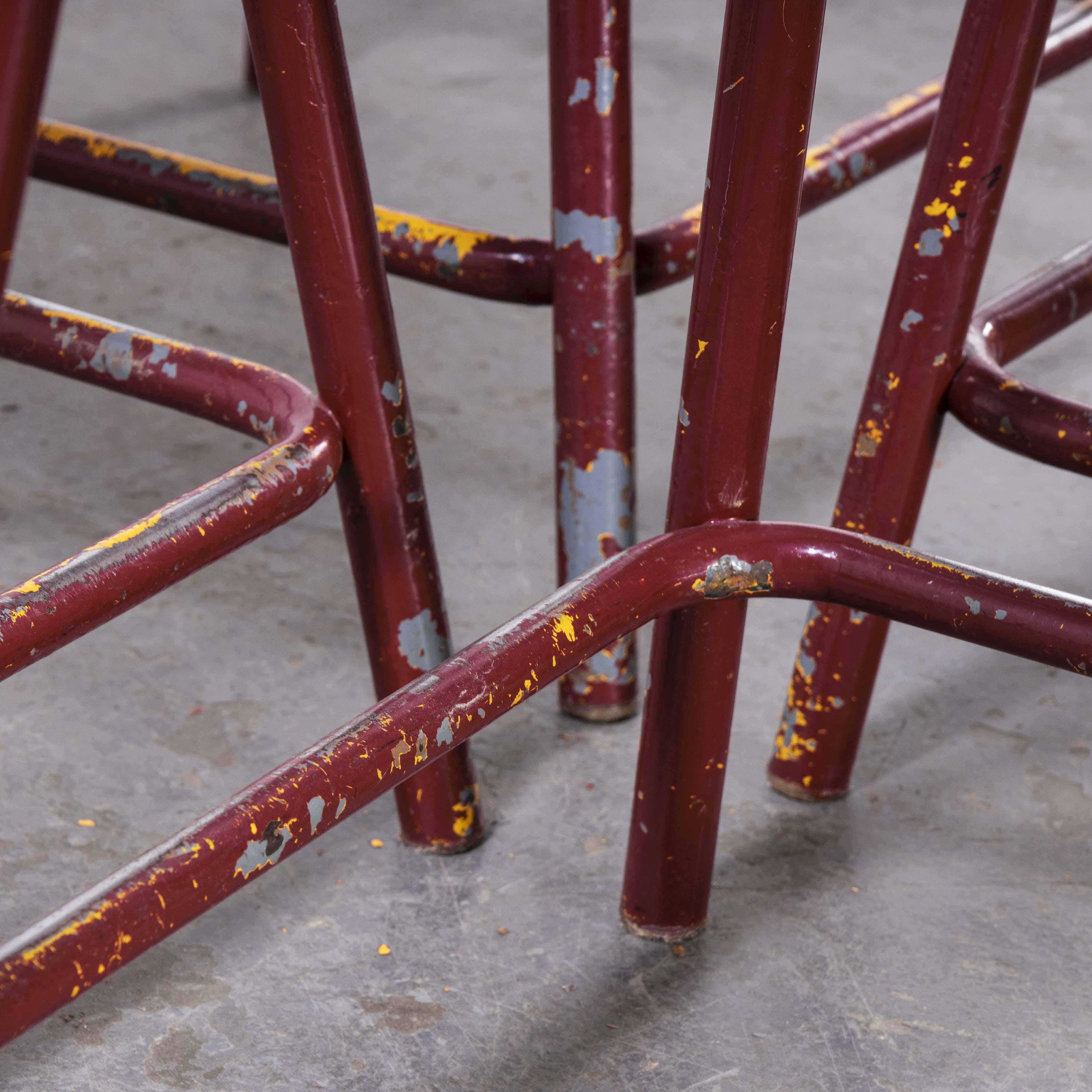 1950’s Mullca Industrial French Stacking Red Stools, Set of Four In Good Condition In Hook, Hampshire