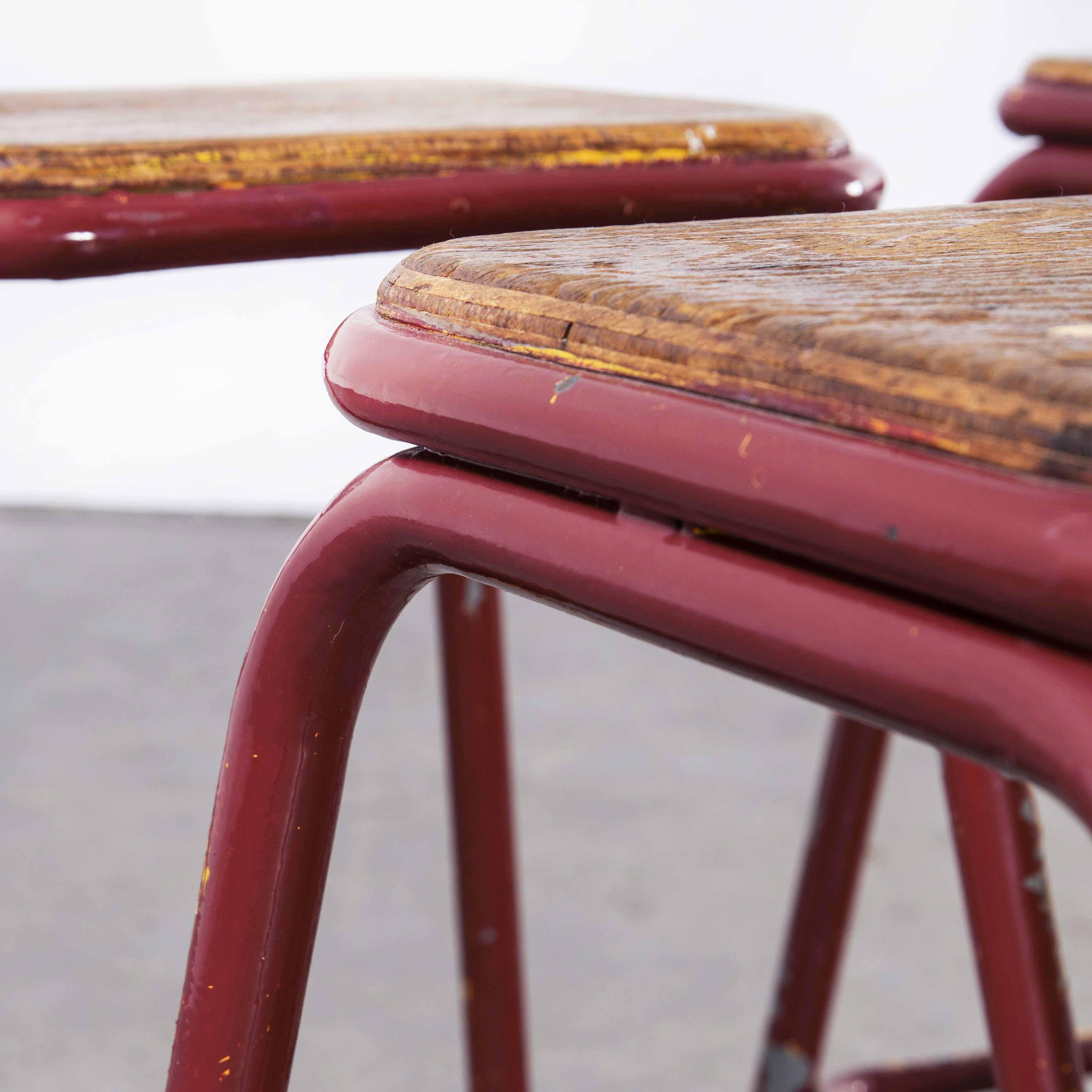 1950’s Mullca Industrial French Stacking Red Stools, Set of Four 2