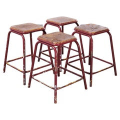1950’s Mullca Industrial French Stacking Red Stools, Set of Four
