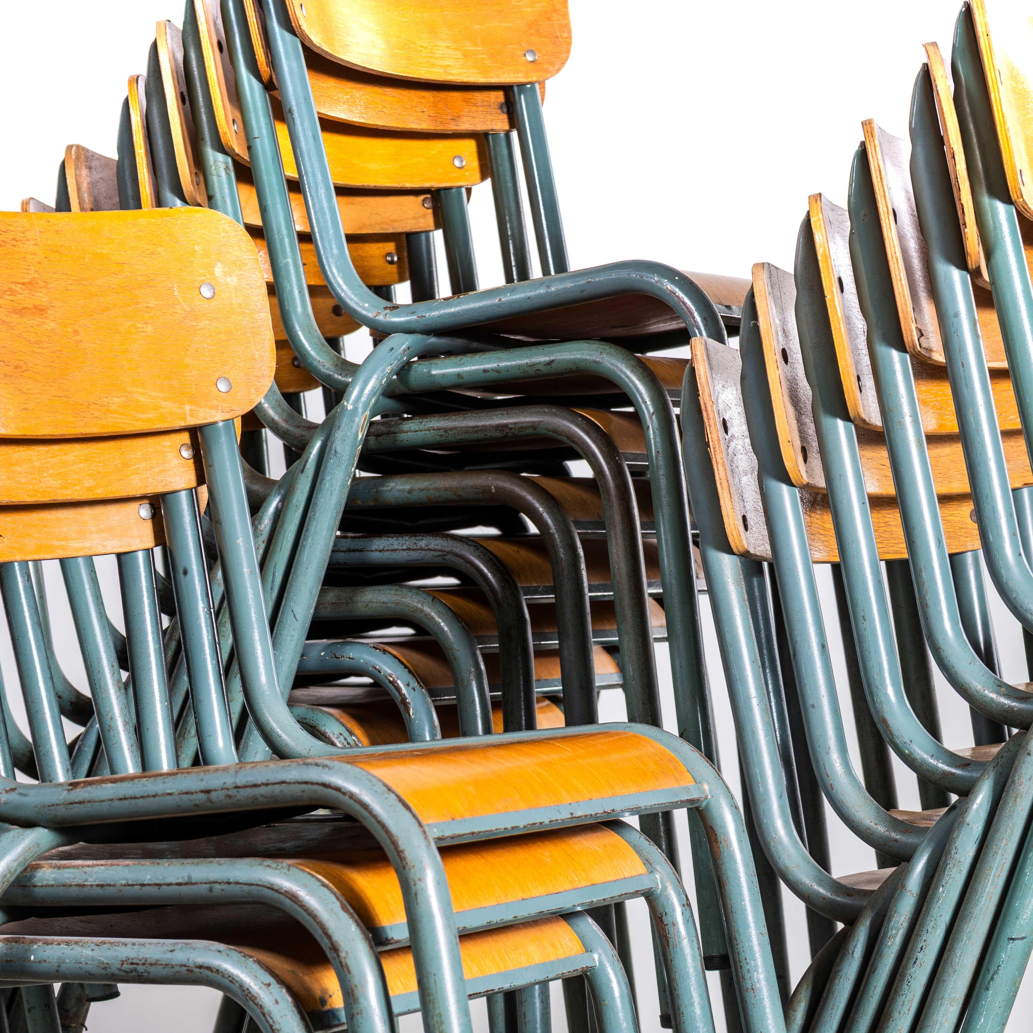 French 1950's Mullca Stacking Dining Chair - Wide Back Rest - Very Large Qty Available For Sale