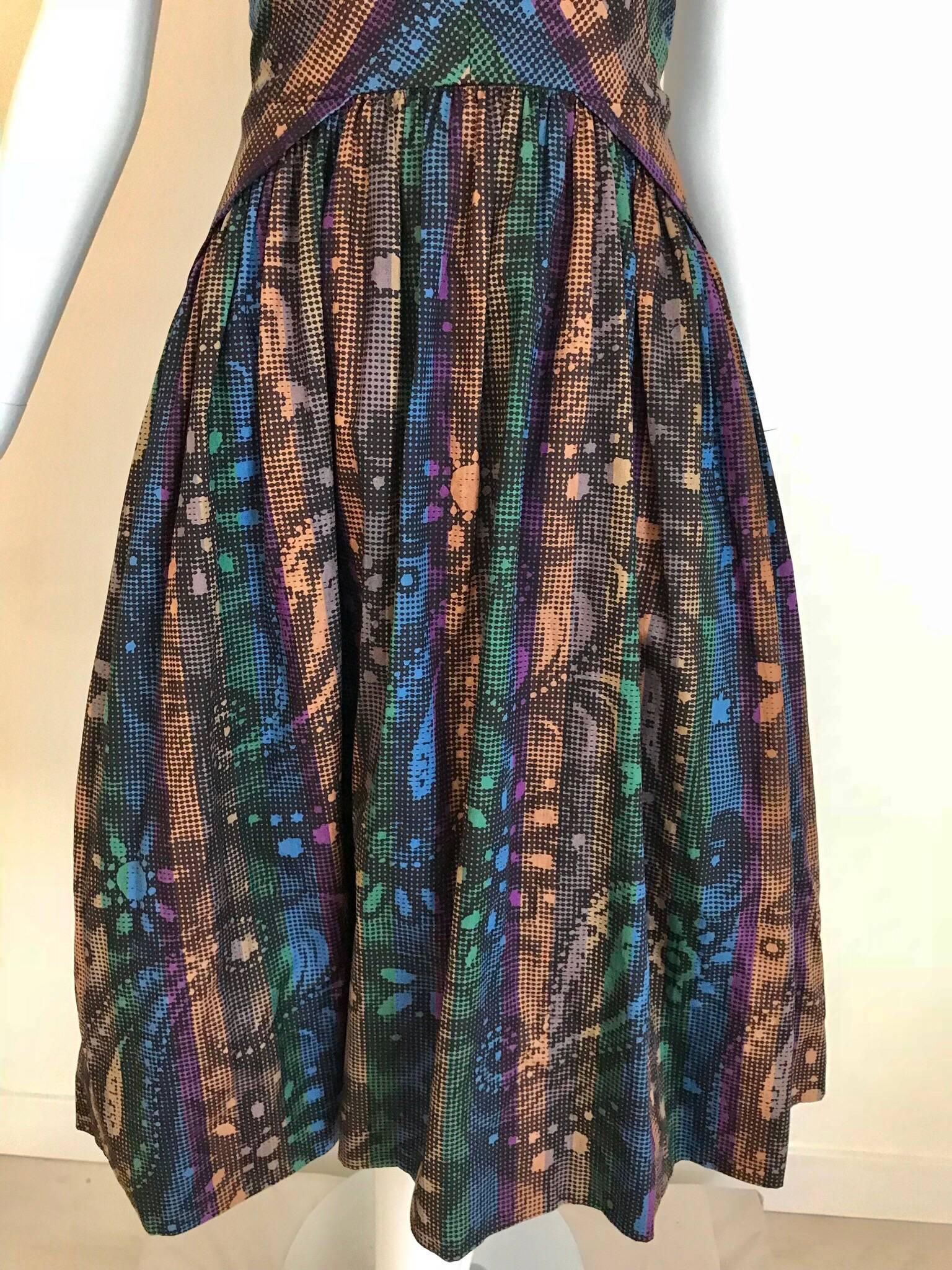 1950s Multi Color Print Cotton Summer Dress 1