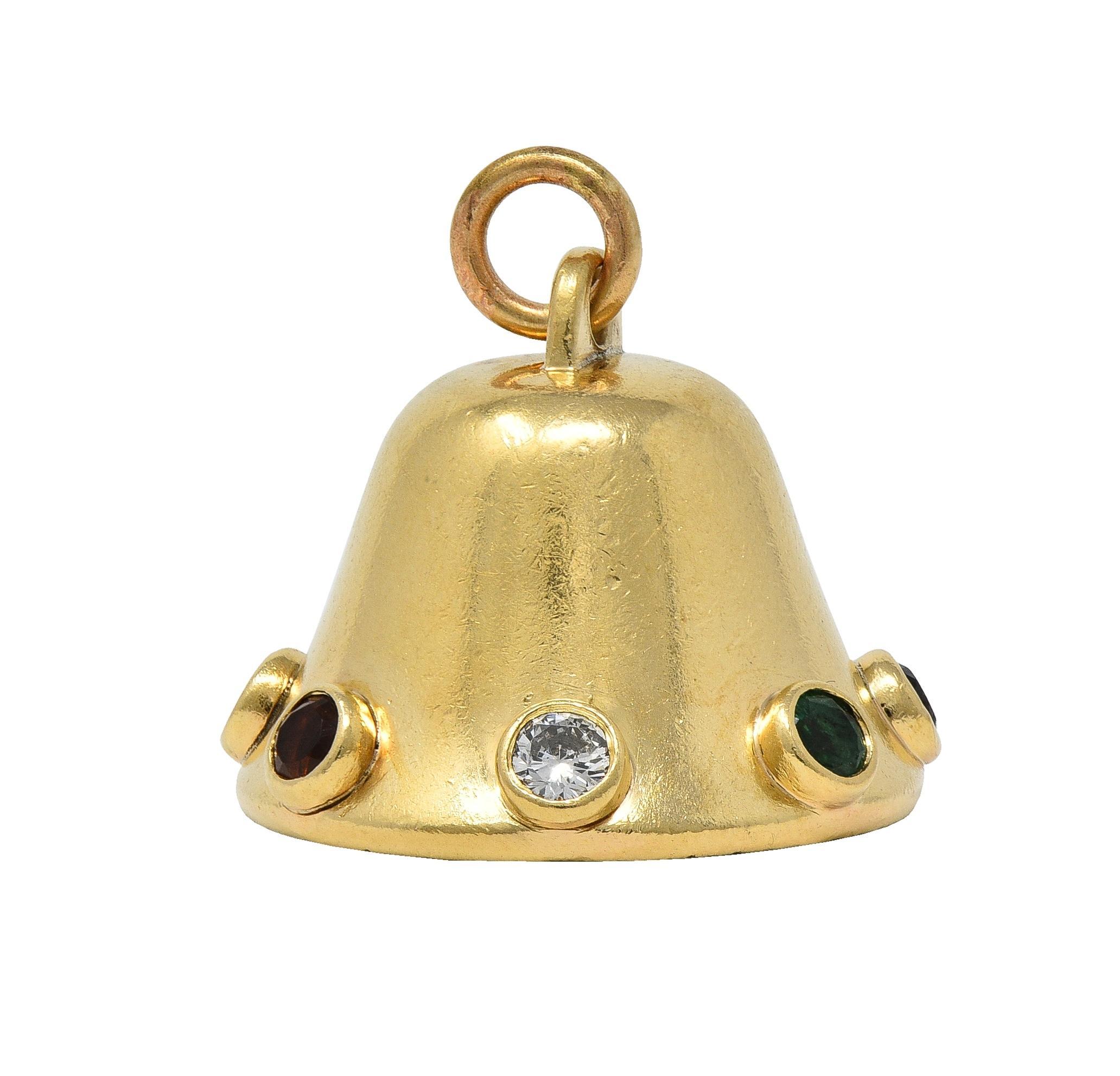 Breloque vintage en or jaune 14 carats à motif de cloche acrostique multi-gemmes des années 1950 Excellent état - En vente à Philadelphia, PA