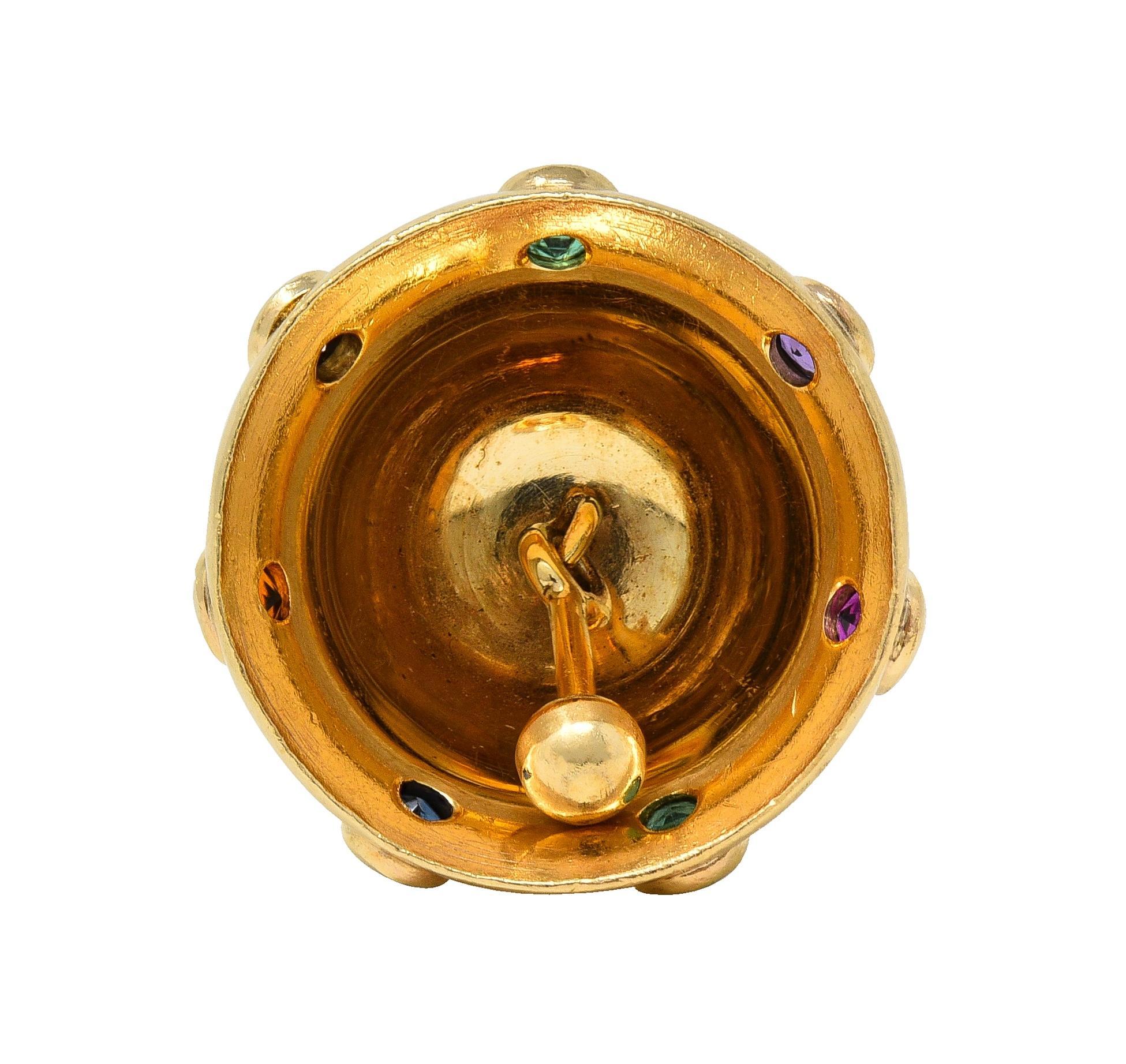 Breloque vintage en or jaune 14 carats à motif de cloche acrostique multi-gemmes des années 1950 Unisexe en vente