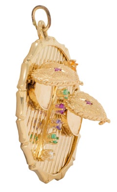 Ciondolo a forma di cuore con più gemme in oro giallo 14 carati vintage degli anni '50 Dearest Locket