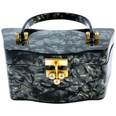 1950s Multi-Grey Marbleized Iridescent Colored Lucite Handbag