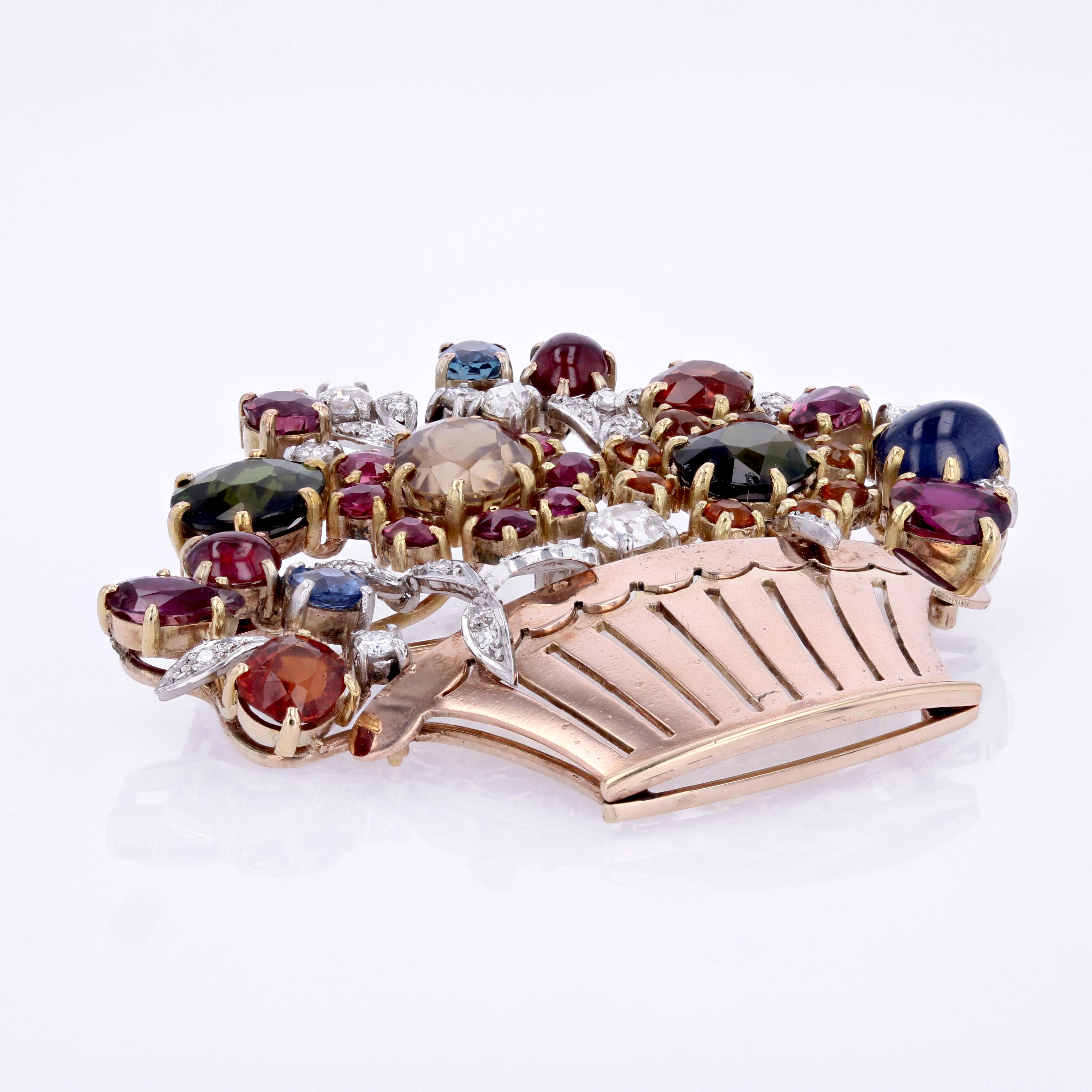 1950s Multi Precious Stones Rose Gold Tutti Frutti Bouquet Brooch For Sale 5