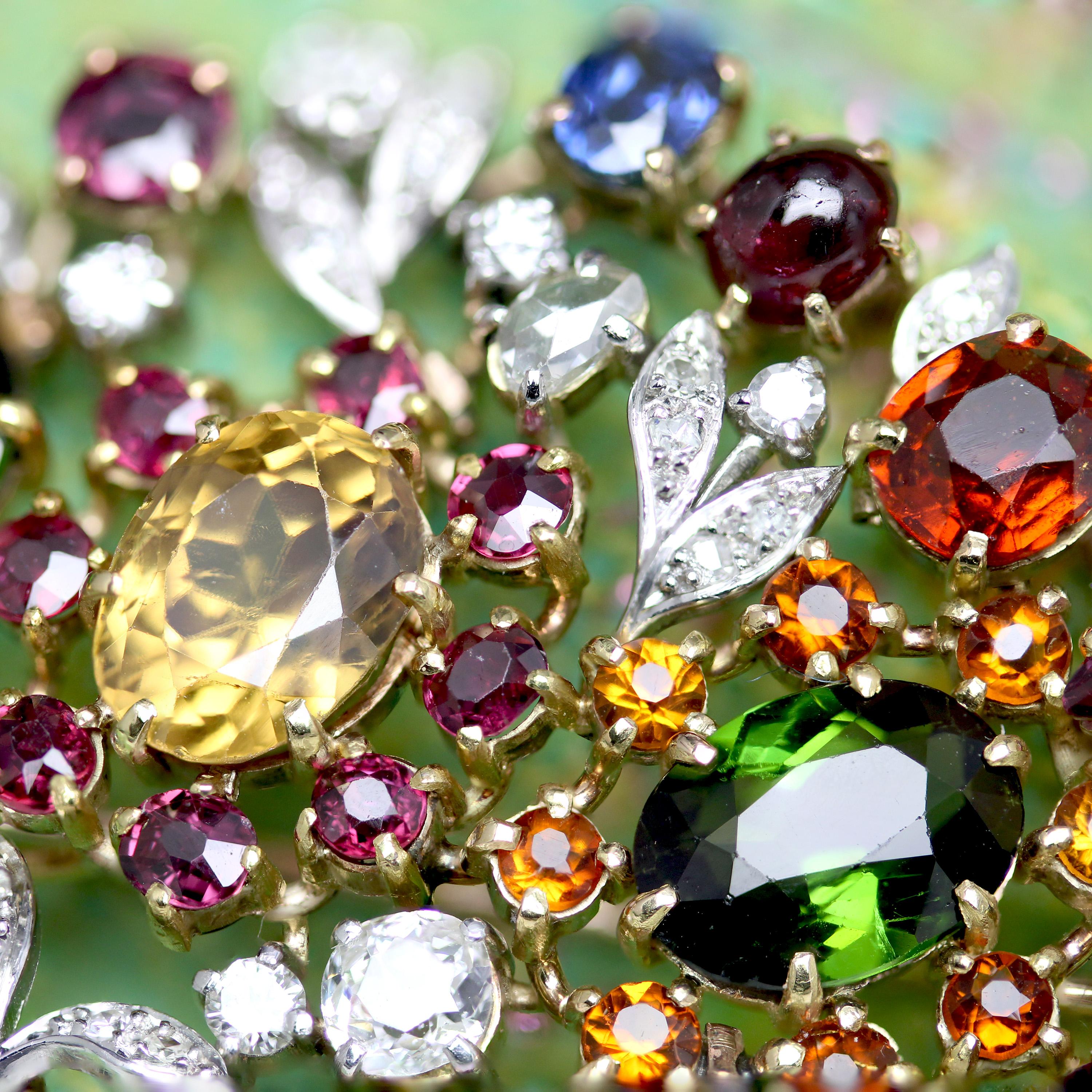 1950s Multi Precious Stones Rose Gold Tutti Frutti Bouquet Brooch For Sale 3
